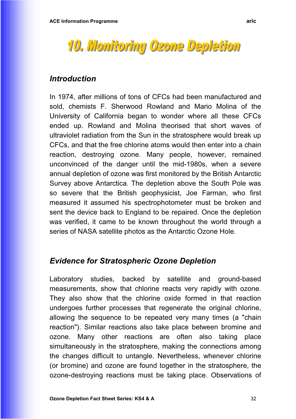 Ozone Depletion Fact Sheet Series