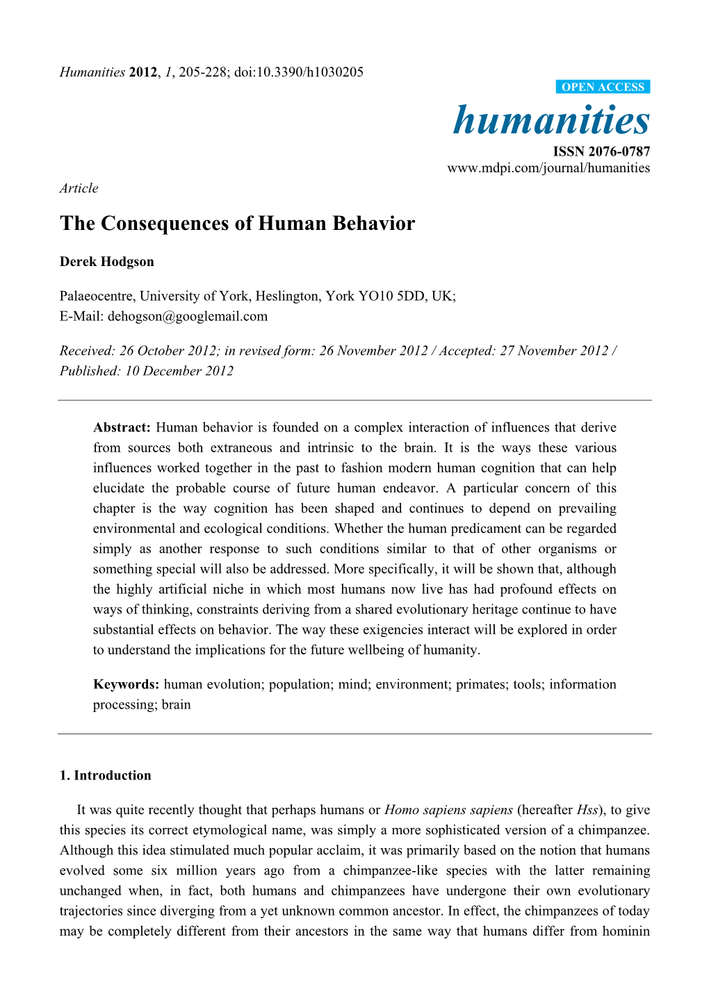 The Consequences of Human Behavior
