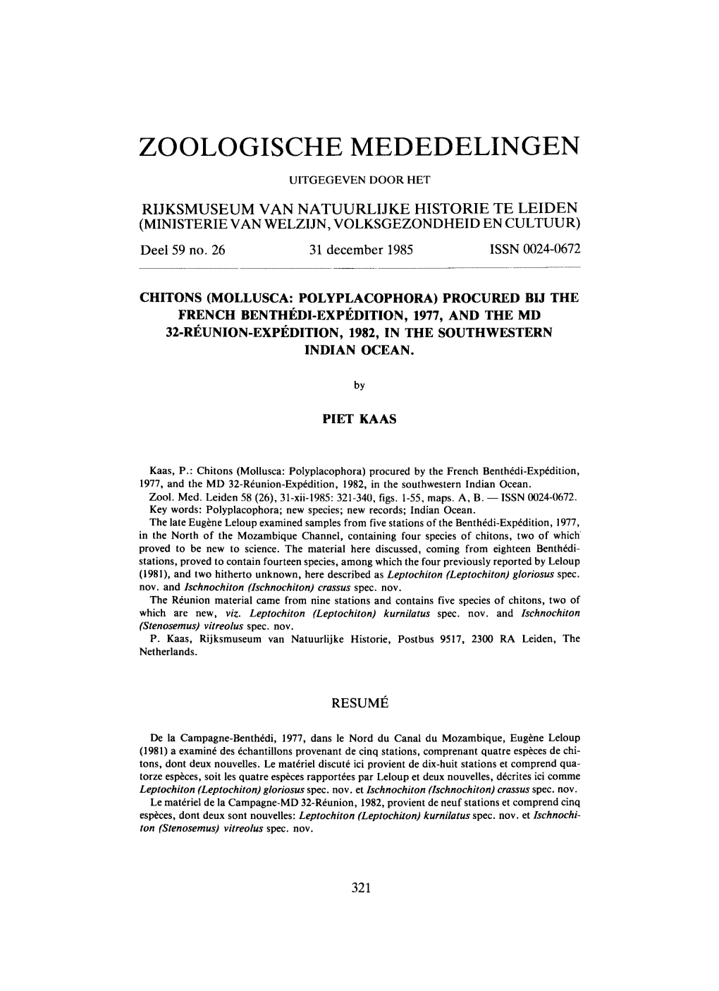 Zoologische Mededelingen