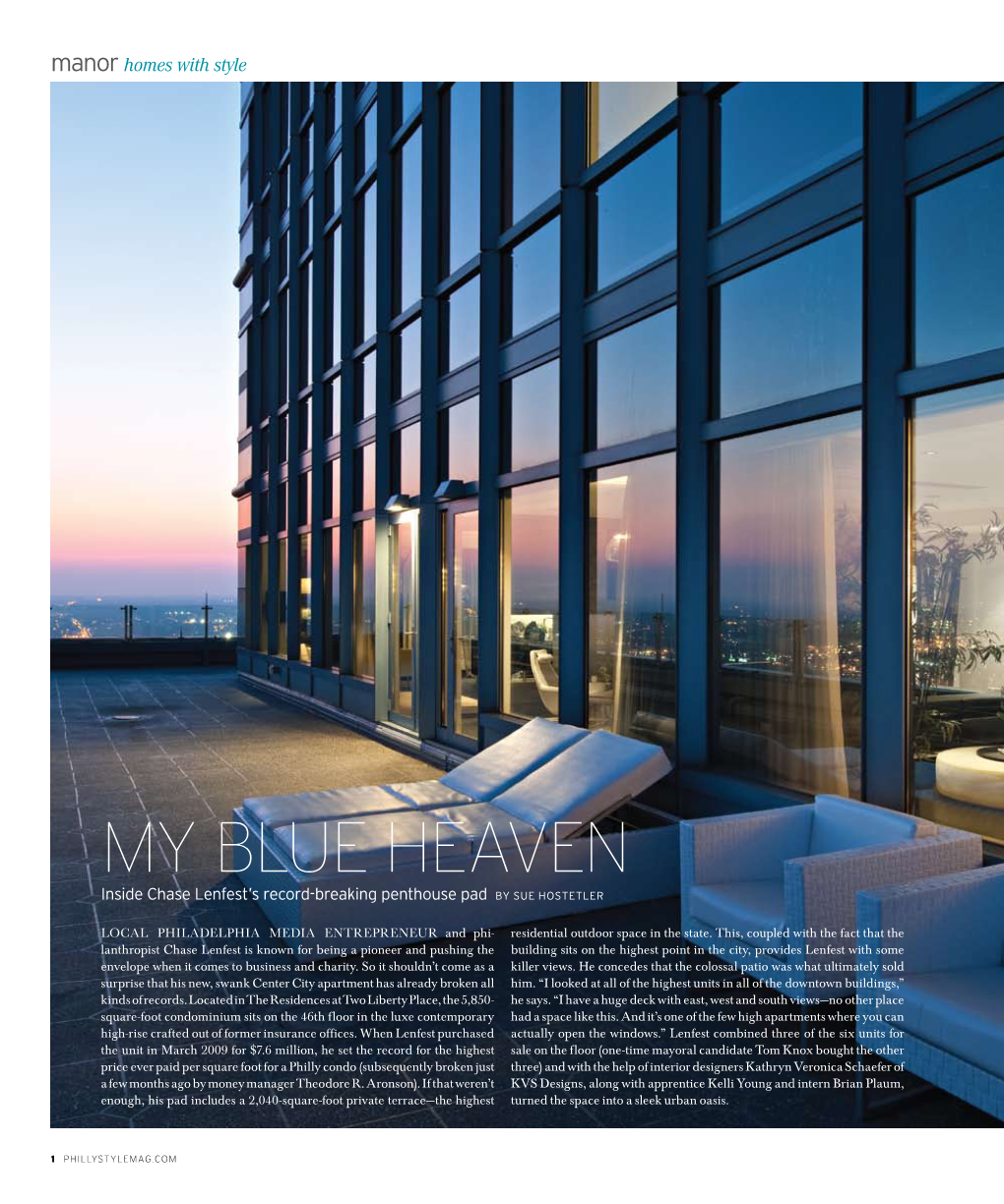 MY BLUE HEAVEN Inside Chase Lenfest’S Record-Breaking Penthouse Pad by Sue Hostetler