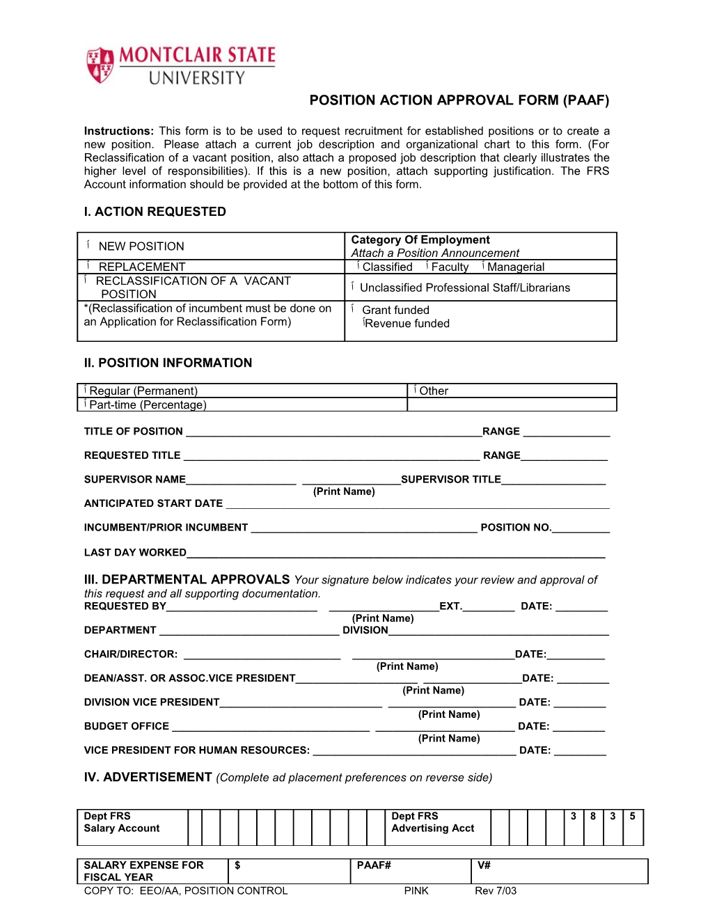 Position Action Approval Form (Paaf)