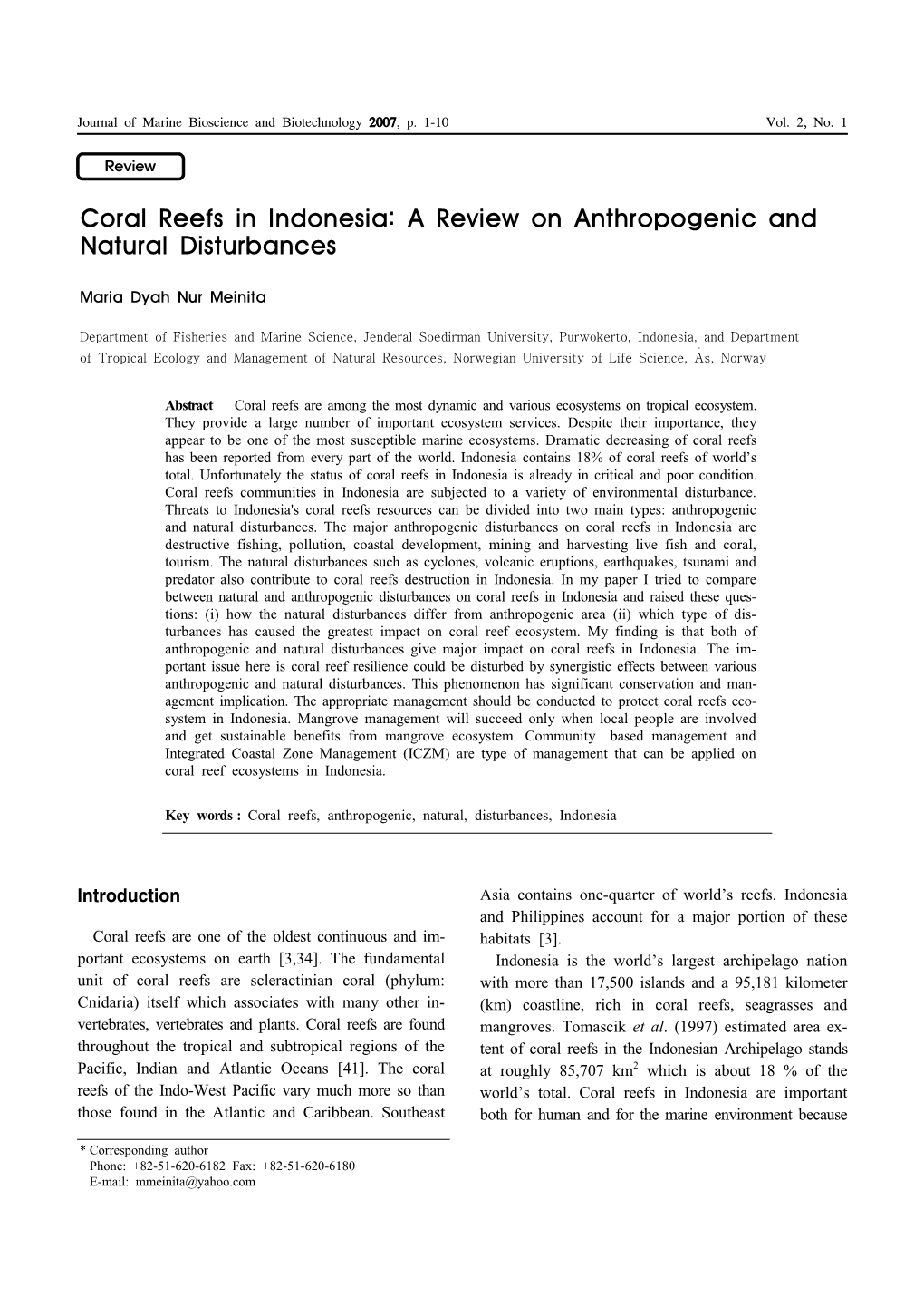 Coral Reefs in Indonesia: a Review on Anthropogenic and Natural Disturbances