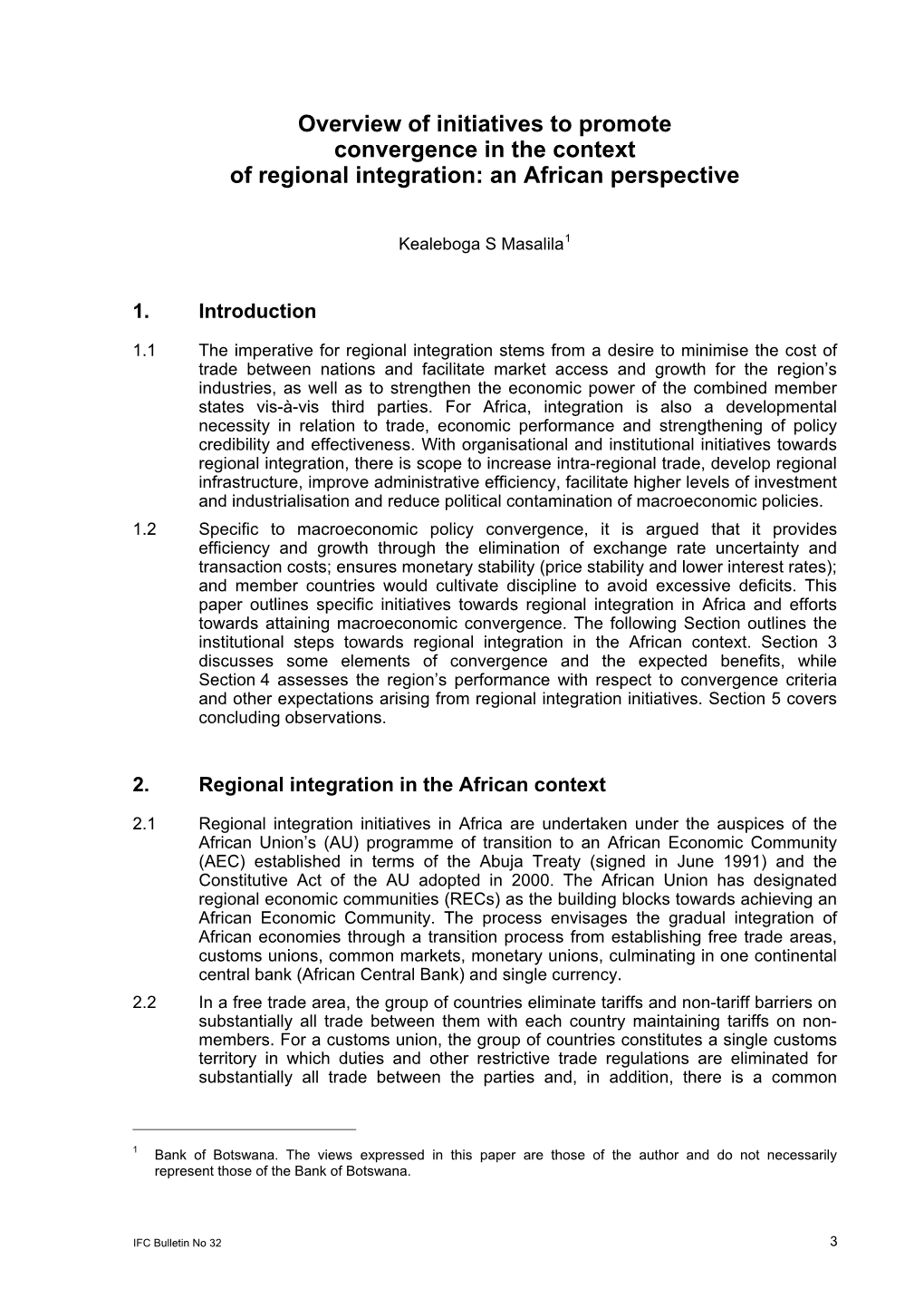 Overview of Initiatives to Promote Convergence in the Context of Regional Integration: an African Perspective