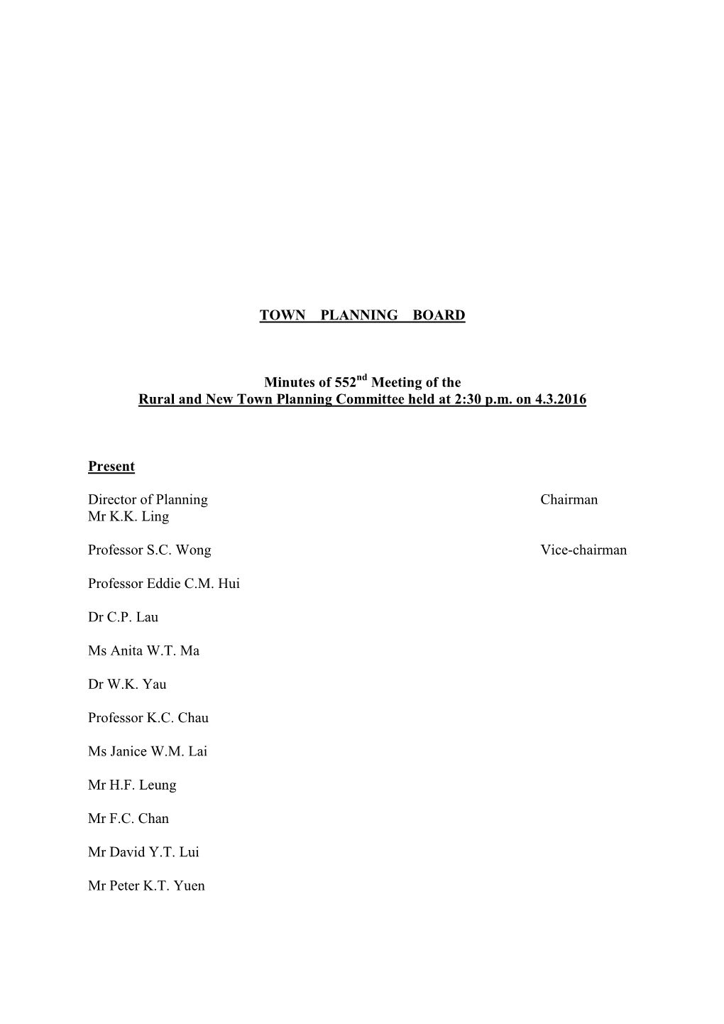 TOWN PLANNING BOARD Minutes of 552 Meeting of the Rural and New