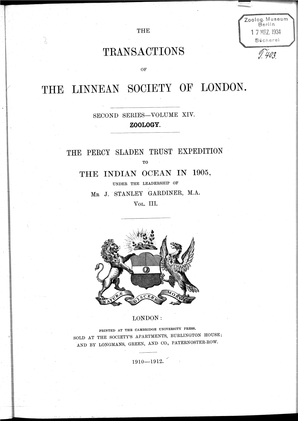 Transactions the Linnean Society of London