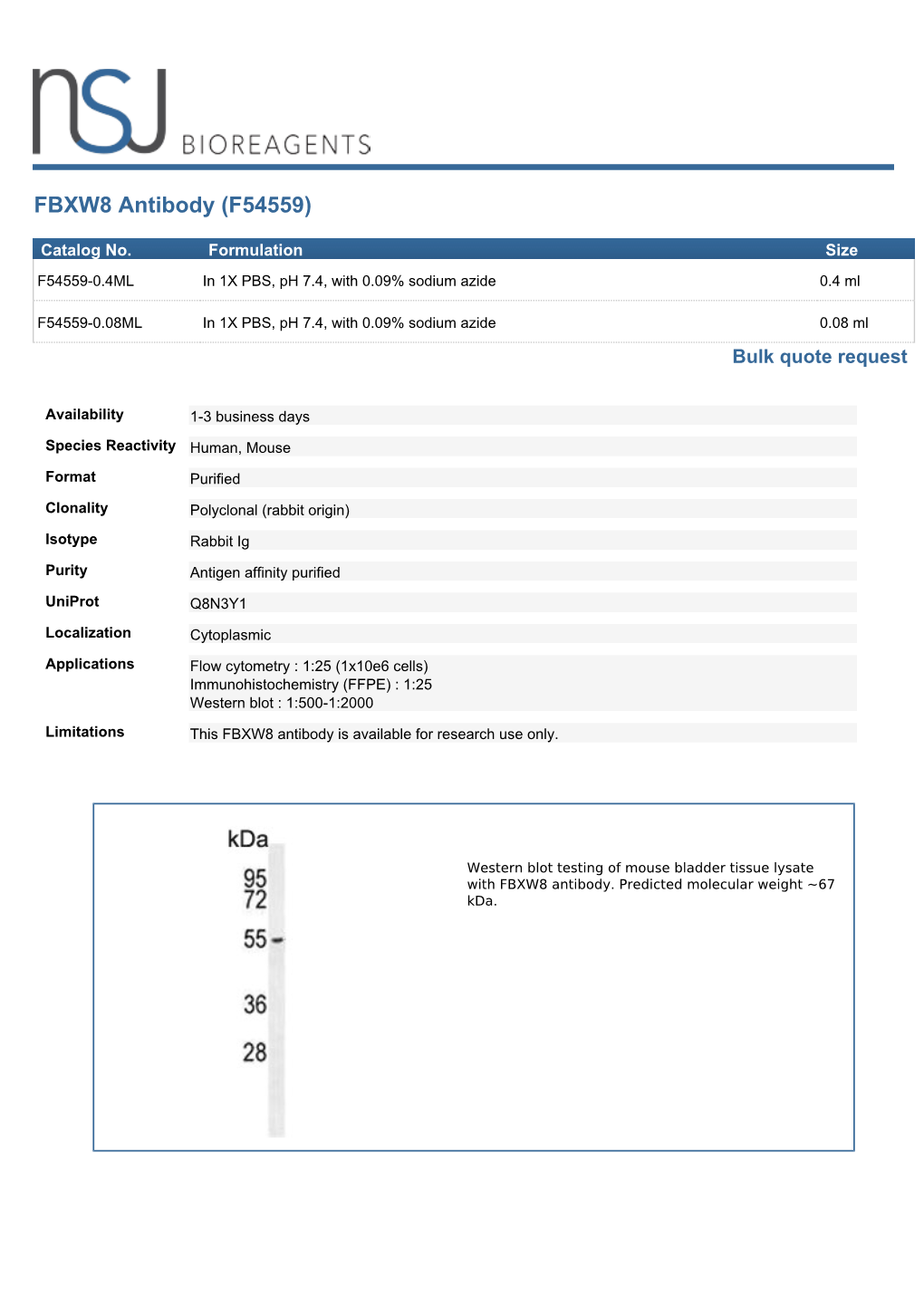 FBXW8 Antibody (F54559)