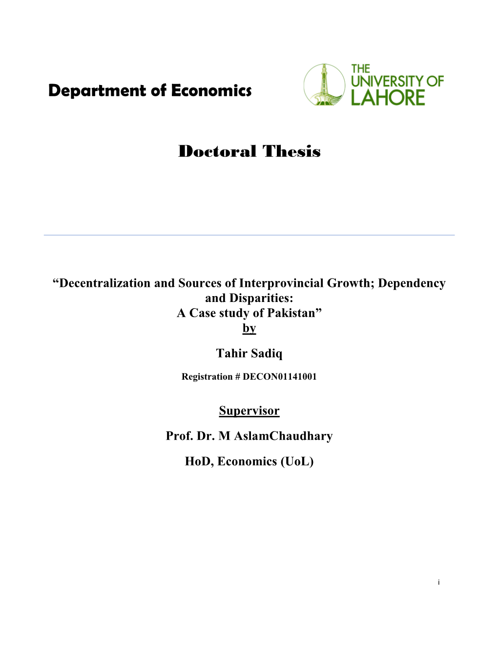 Department of Economics Doctoral Thesis
