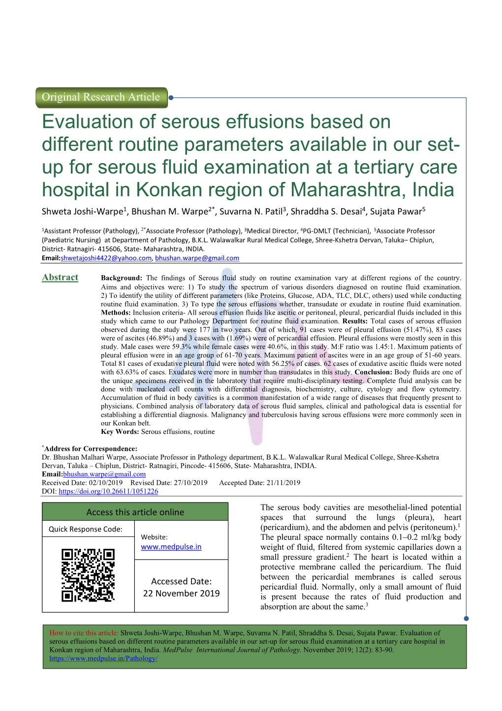 Evaluation of Serous Effusions Based on Different Routine Parameters