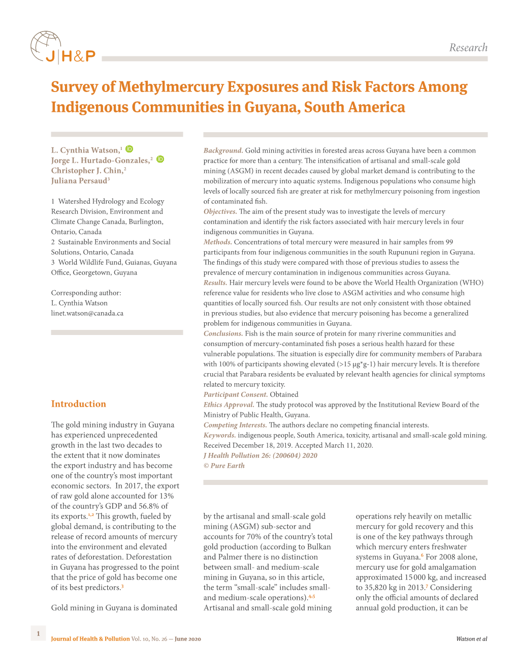 Survey of Methylmercury Exposures and Risk Factors Among Indigenous Communities in Guyana, South America