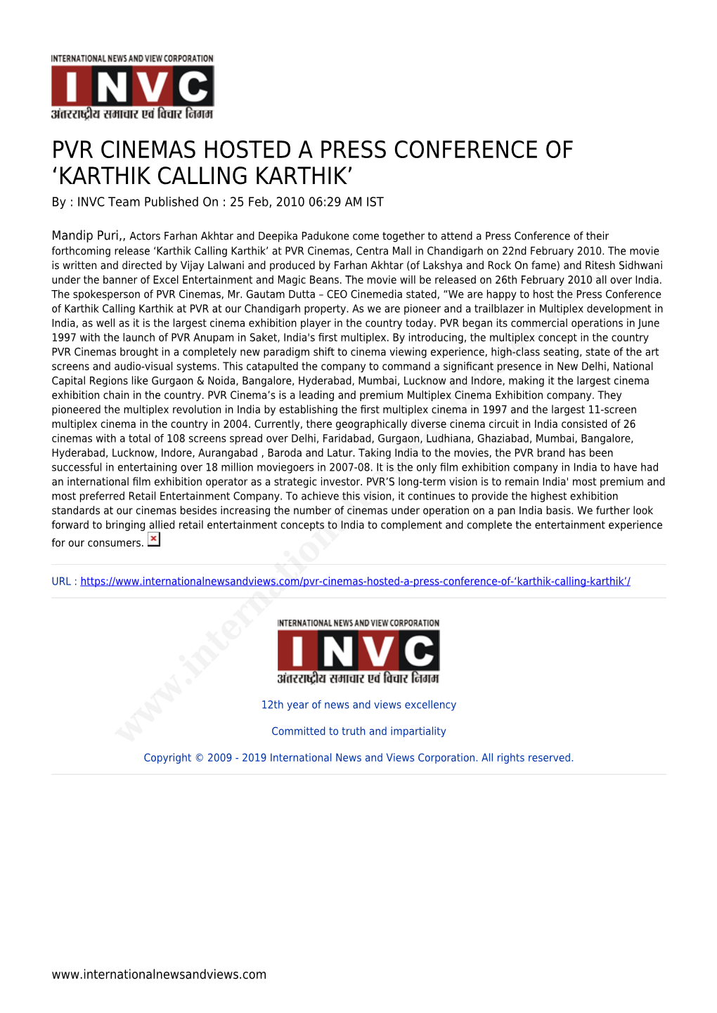 KARTHIK CALLING KARTHIK’ by : INVC Team Published on : 25 Feb, 2010 06:29 AM IST