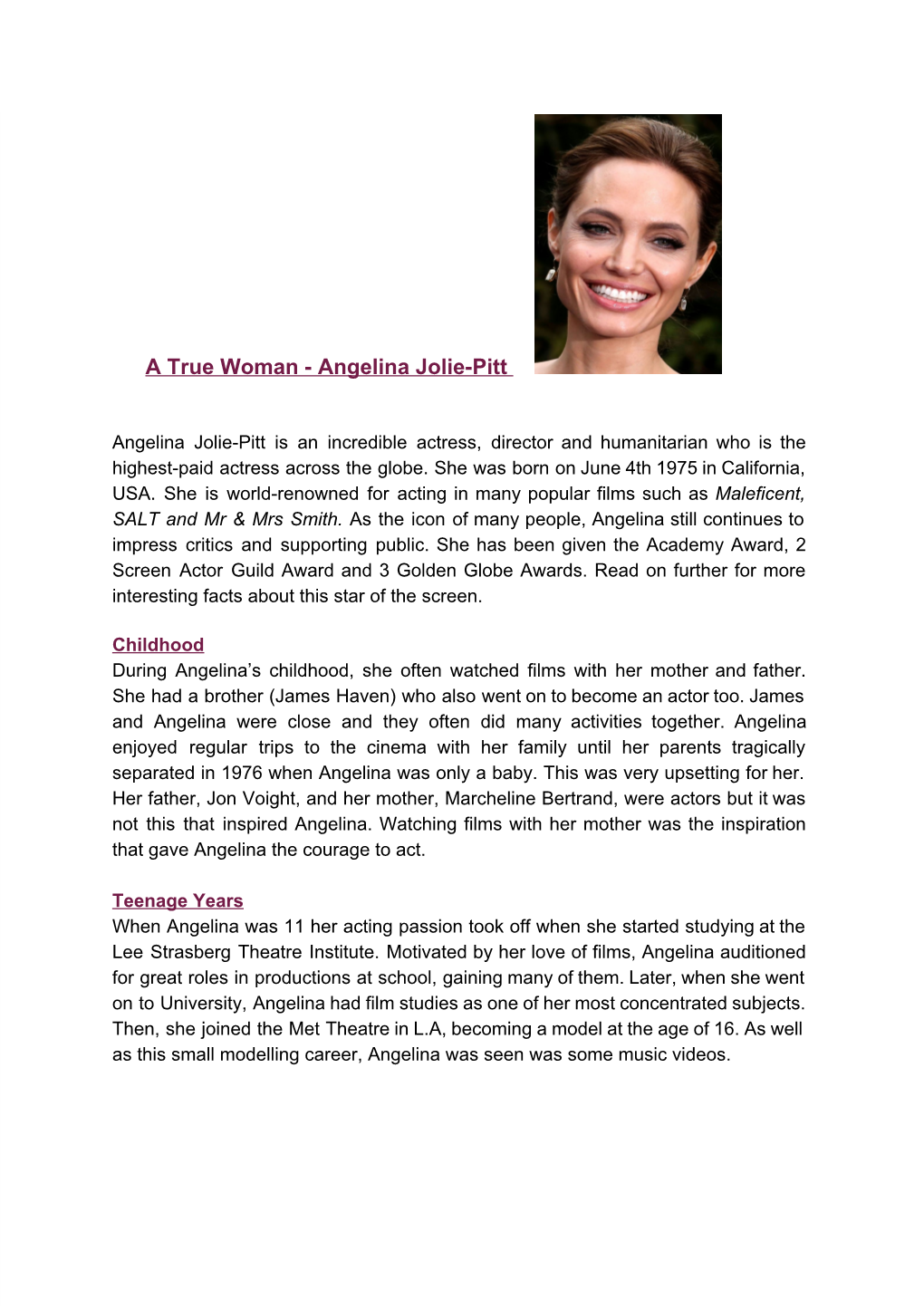 ​ ​A True Woman Angelina Joliepitt ​