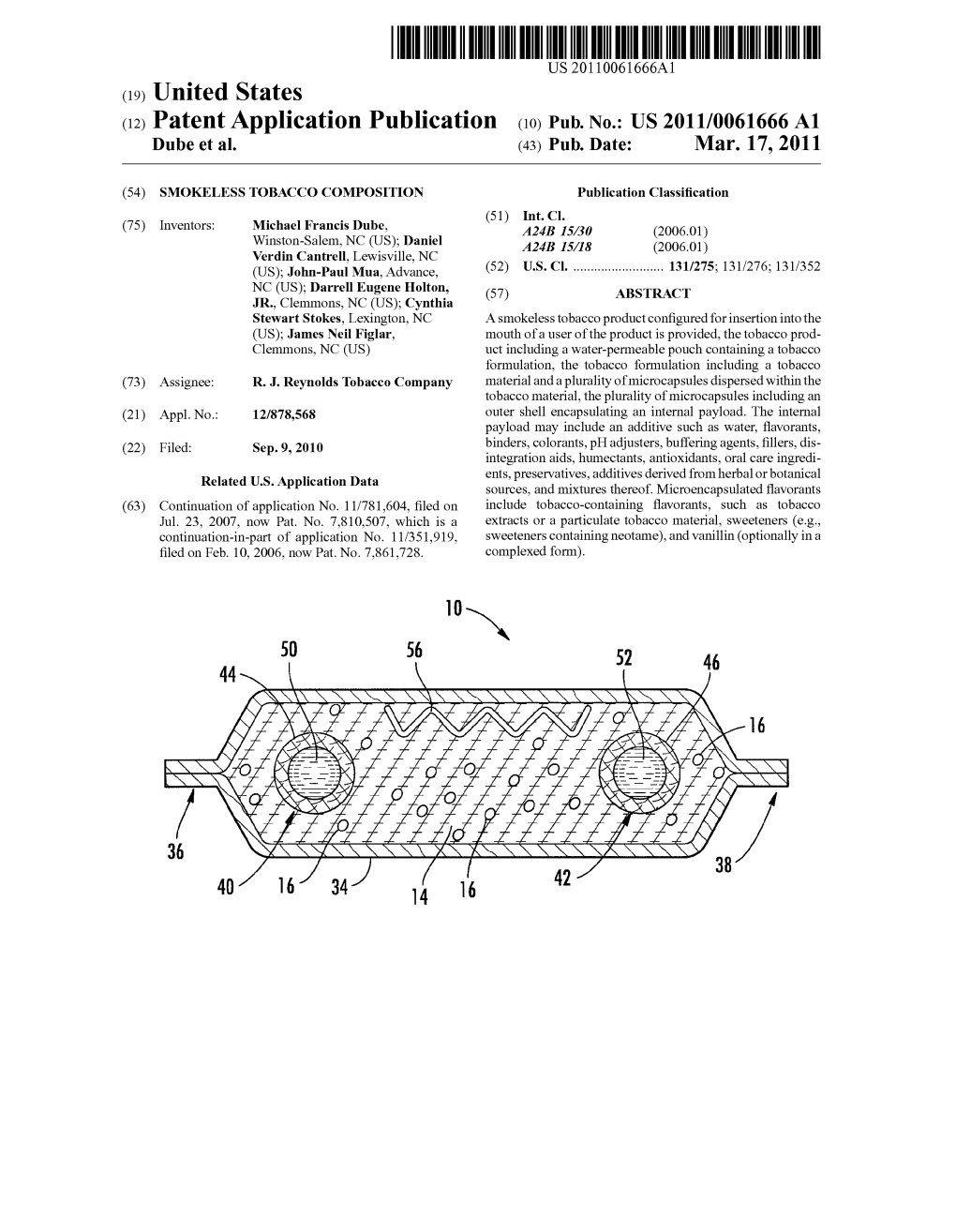 (12) Patent Application Publication (10) Pub. No.: US 2011/0061666 A1 Dube Et Al