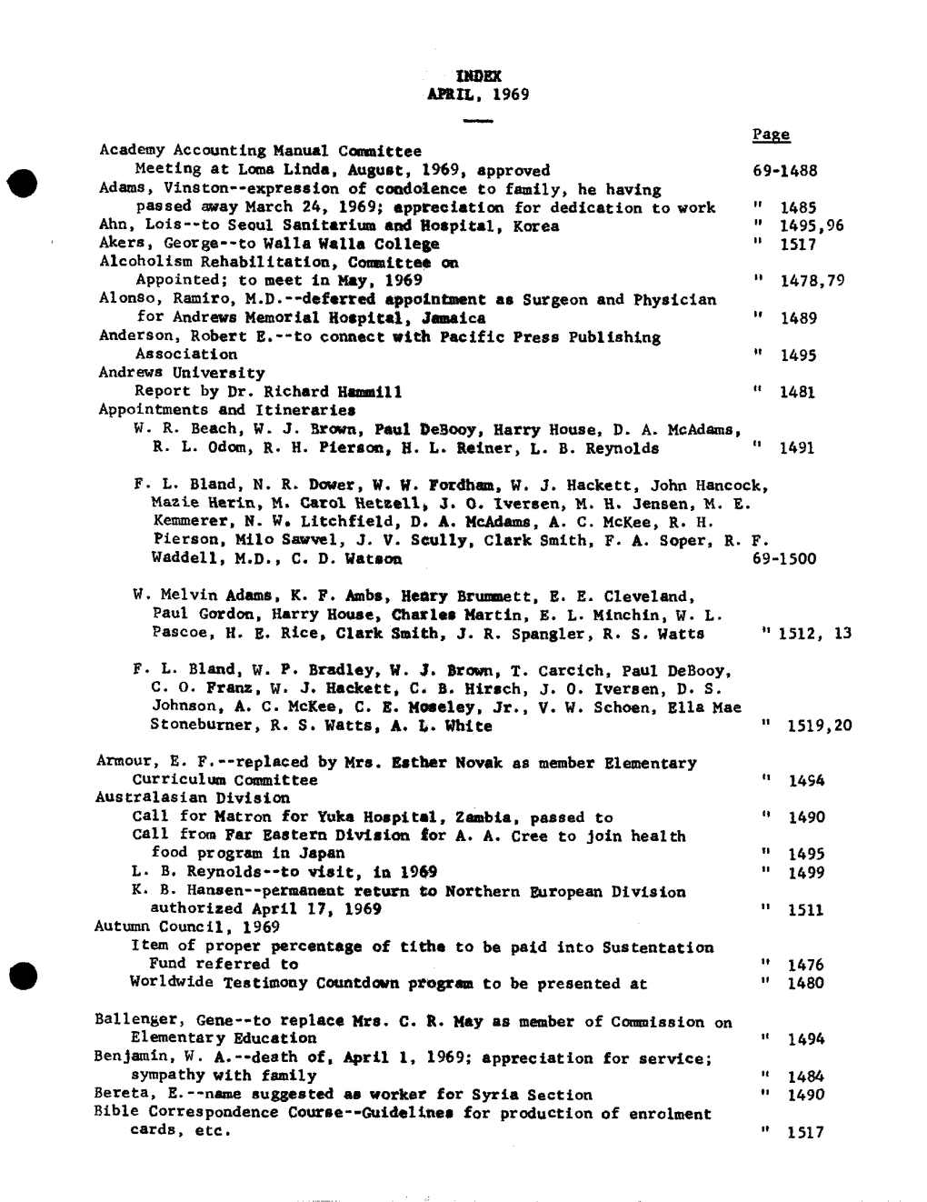 APRIL, 1969 Academy Accounting Manual Committee Meeting At