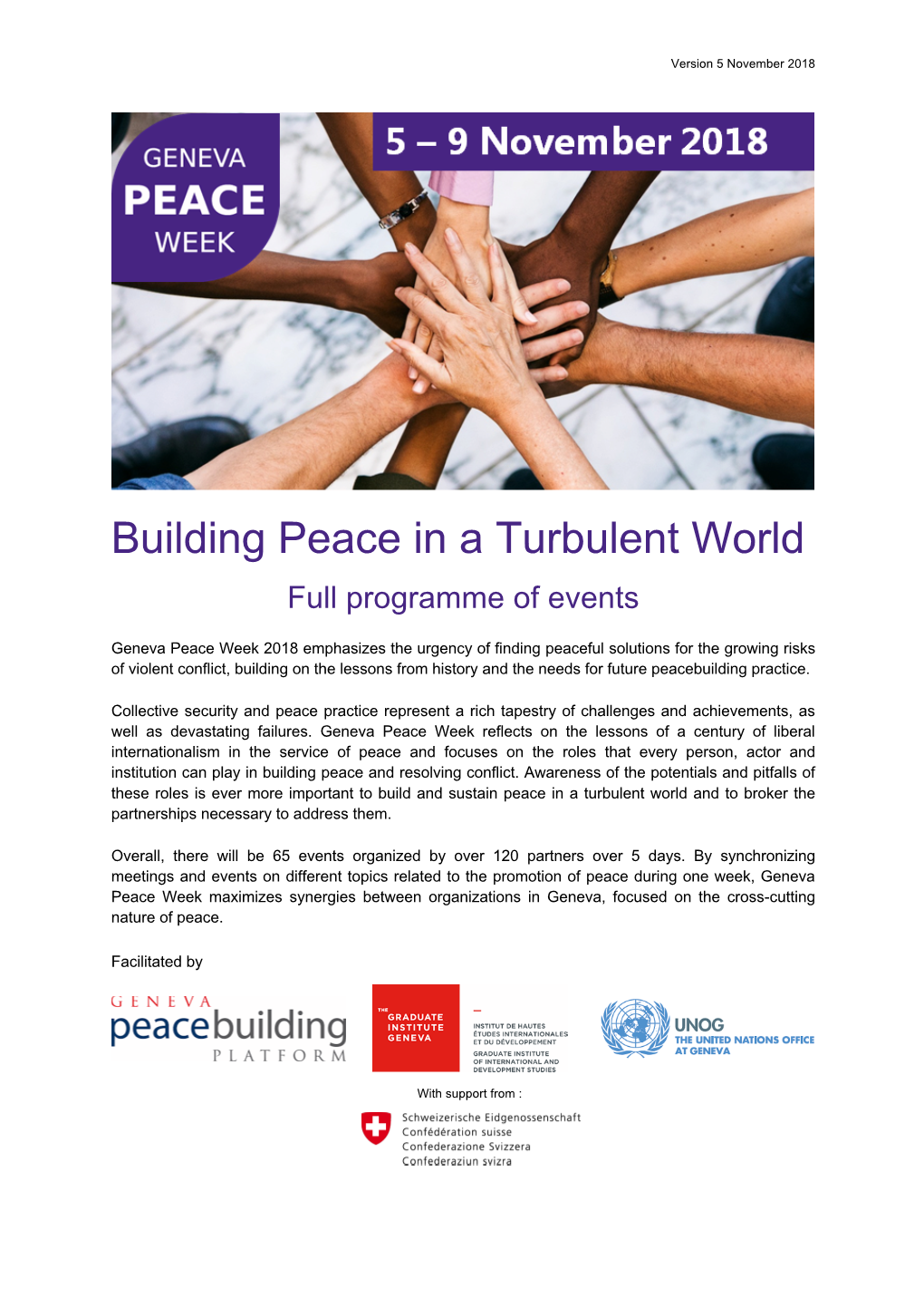 Geneva Peace Week 2018 Detailed Programme