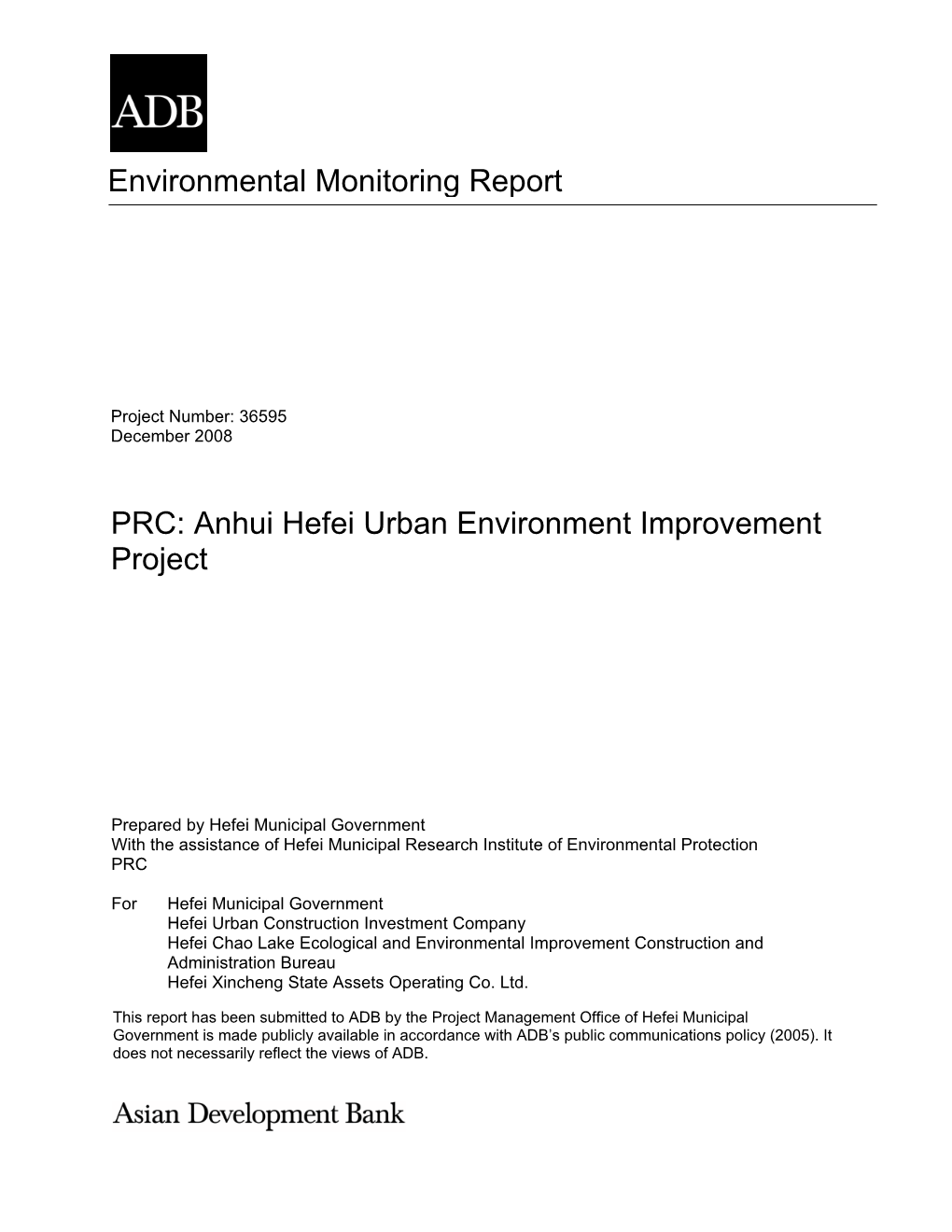 Environmental Monitoring Report PRC: Anhui Hefei Urban Environment
