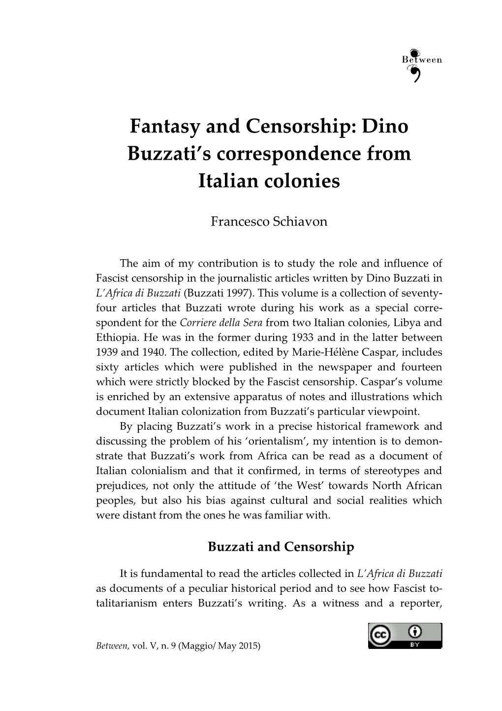 Dino Buzzati's Correspondence from Italian Colonies