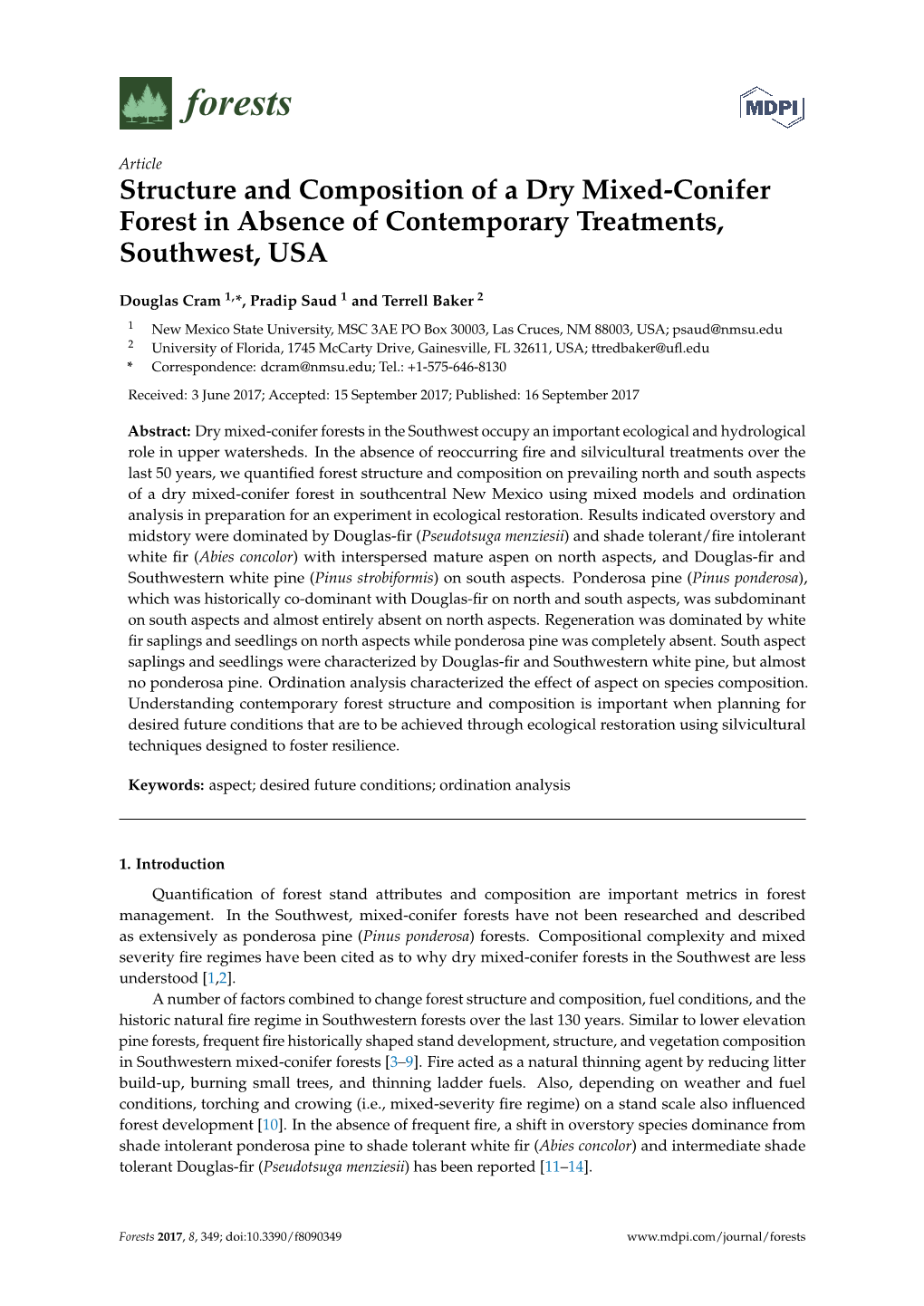 Structure and Composition of a Dry Mixed-Conifer Forest in Absence of Contemporary Treatments, Southwest, USA