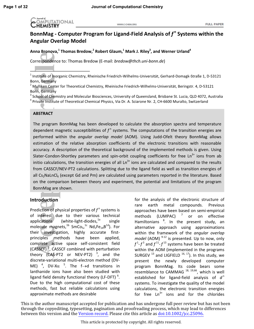 Computer Program for Ligand‐Field Analysis of F N Systems Within the Angular Overlap Model