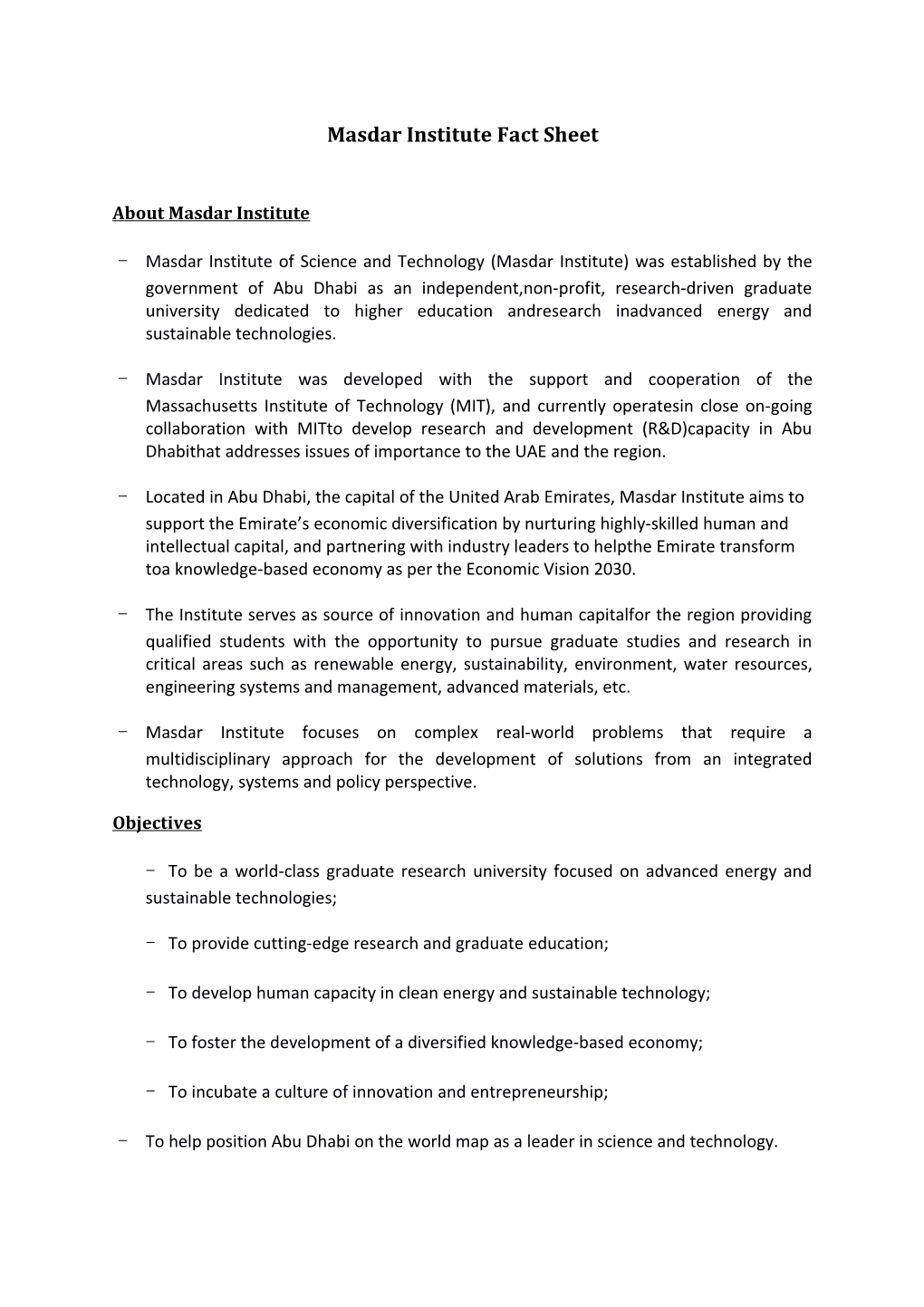 The Masdar Institute of Science and Technology - the Middle East S First Graduate Research