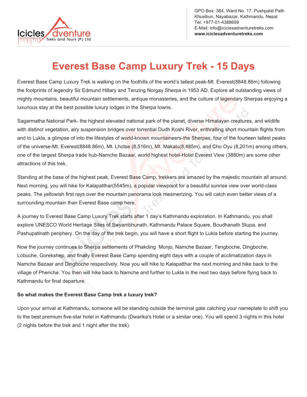 Everest Base Camp Luxury Trek - 15 Days