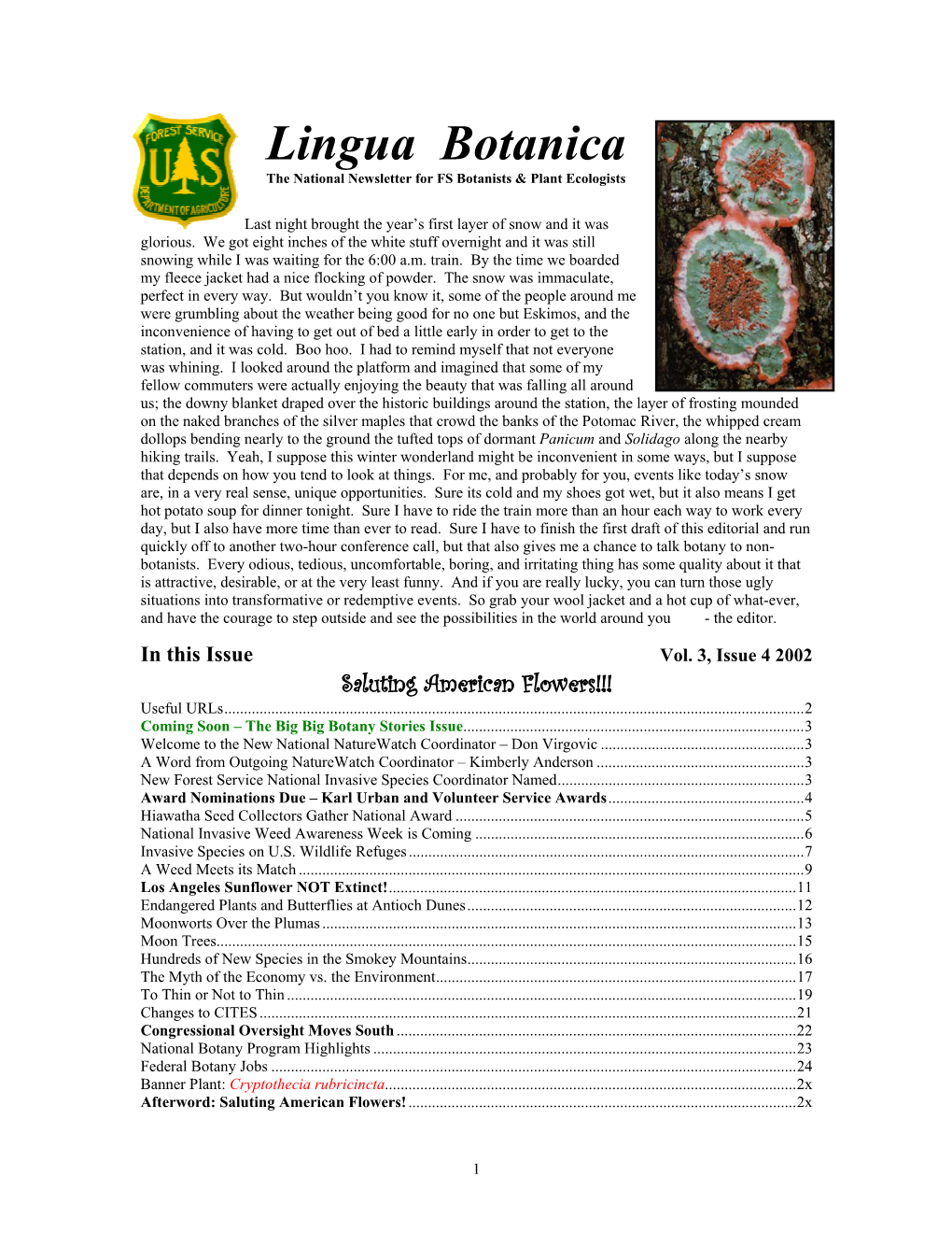 Lingua Botanica the National Newsletter for FS Botanists & Plant Ecologists