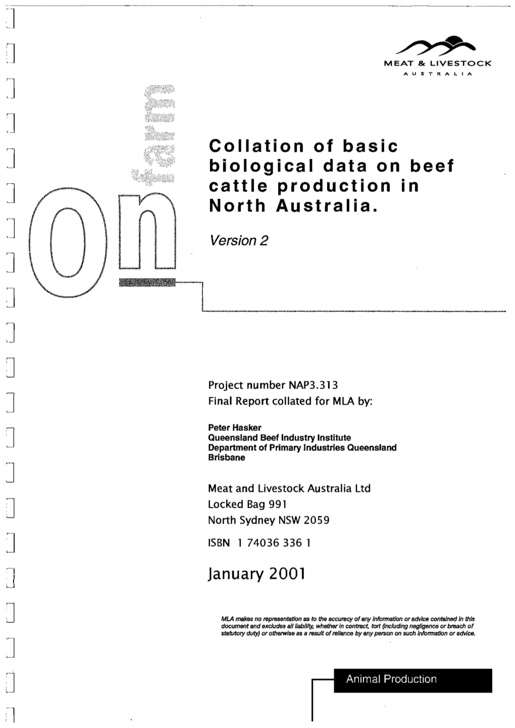 Collation of Basic Biological Data on Beef Cattle Production in North Australia
