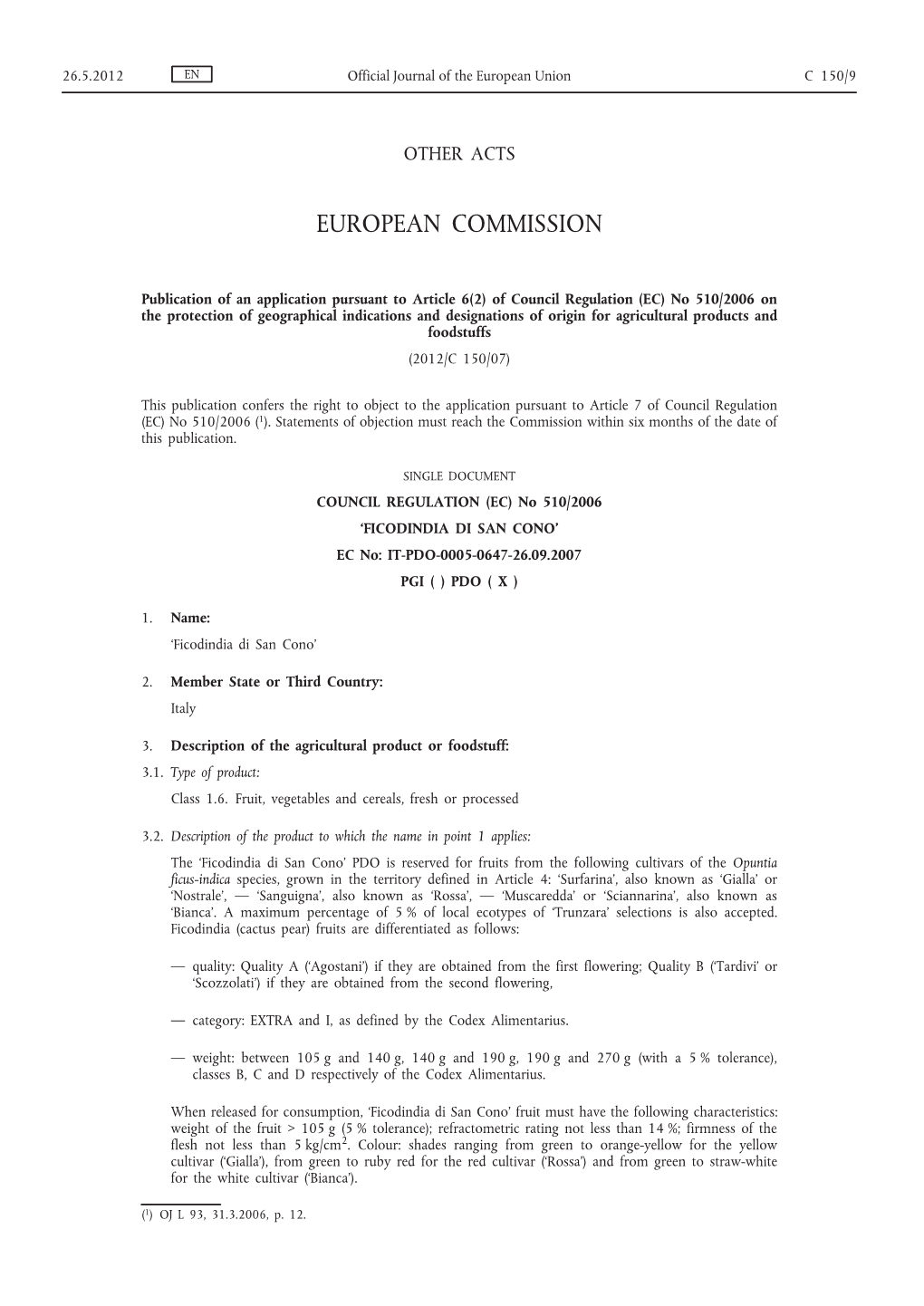 Of Council Regulation (EC) No 510/2006 on the Protection Of