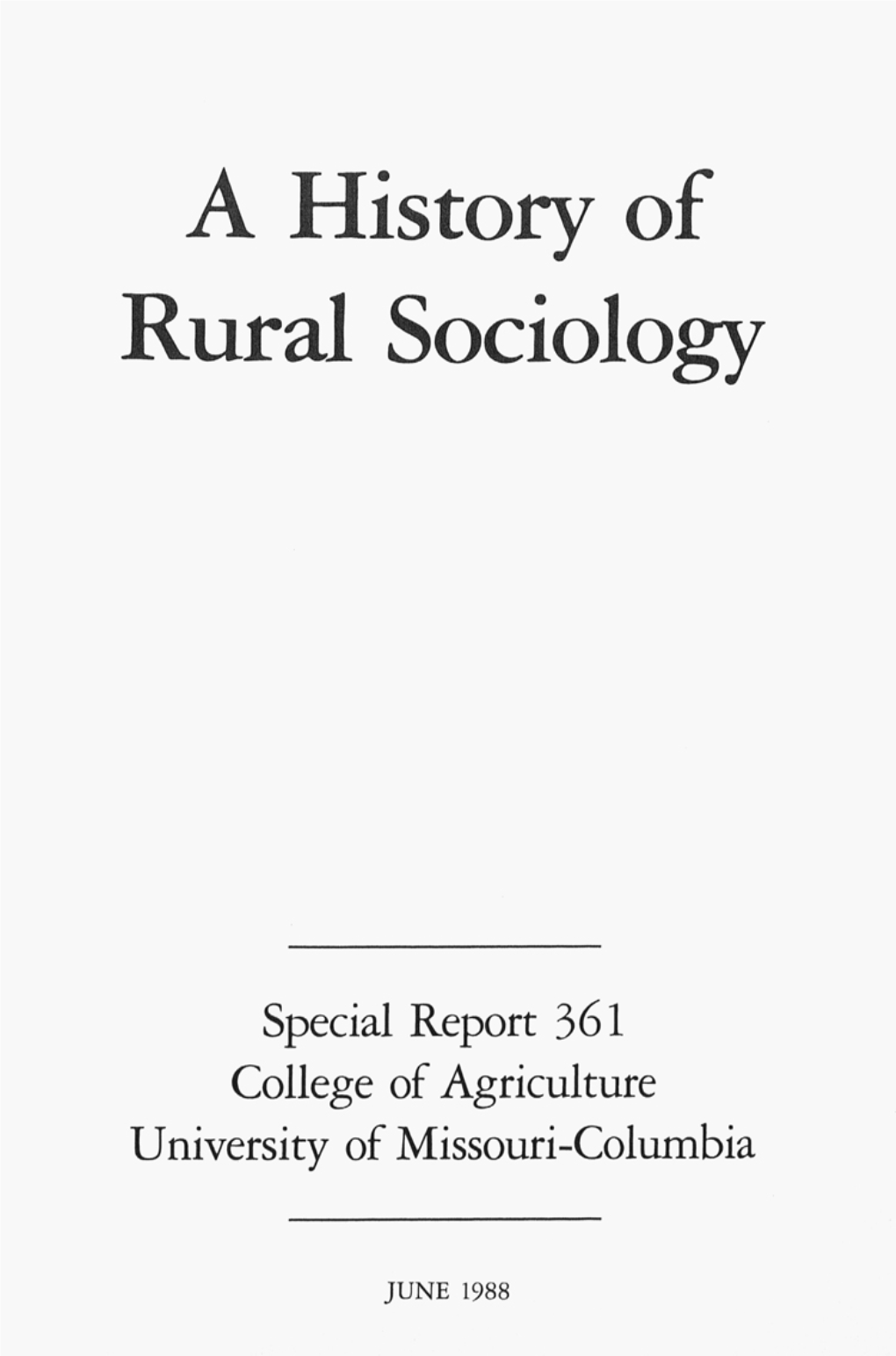 A History of Rural Sociology