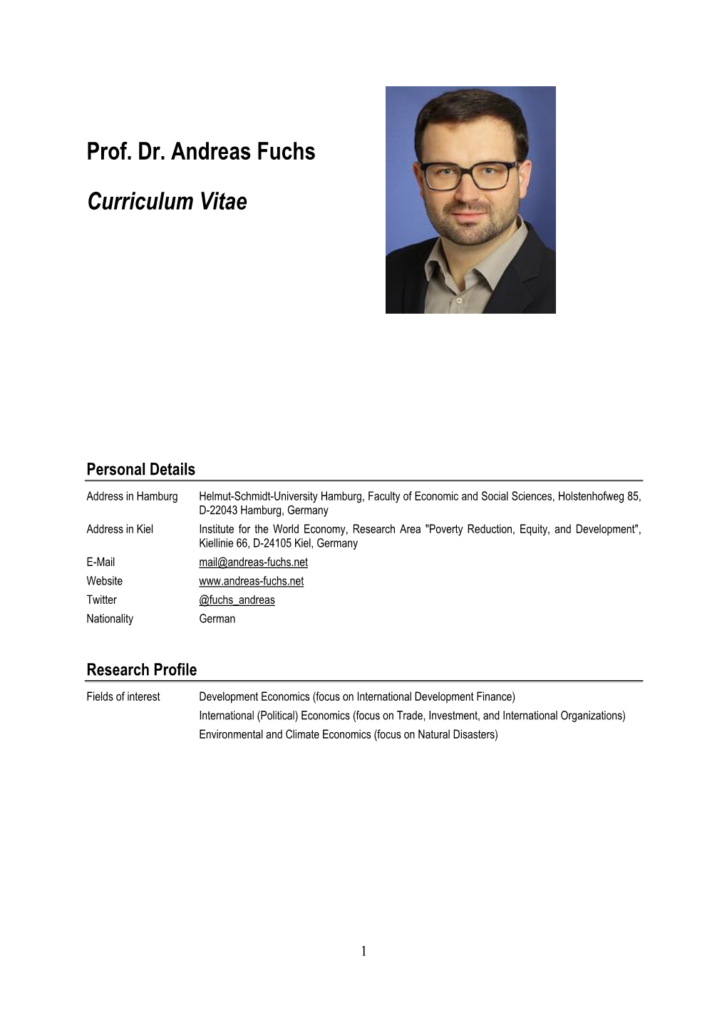 Prof. Dr. Andreas Fuchs Curriculum Vitae