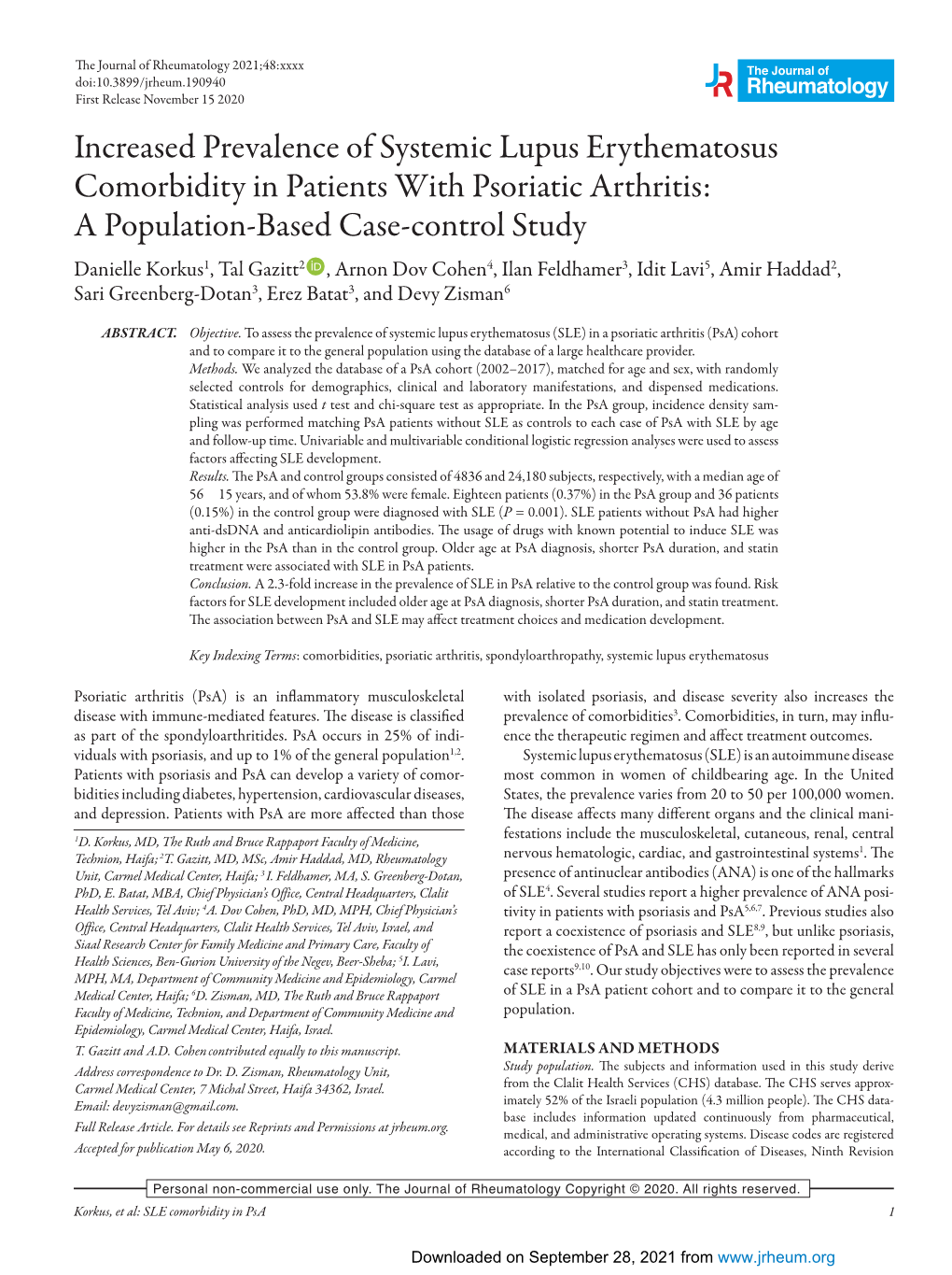 Increased Prevalence of Systemic Lupus Erythematosus Comorbidity