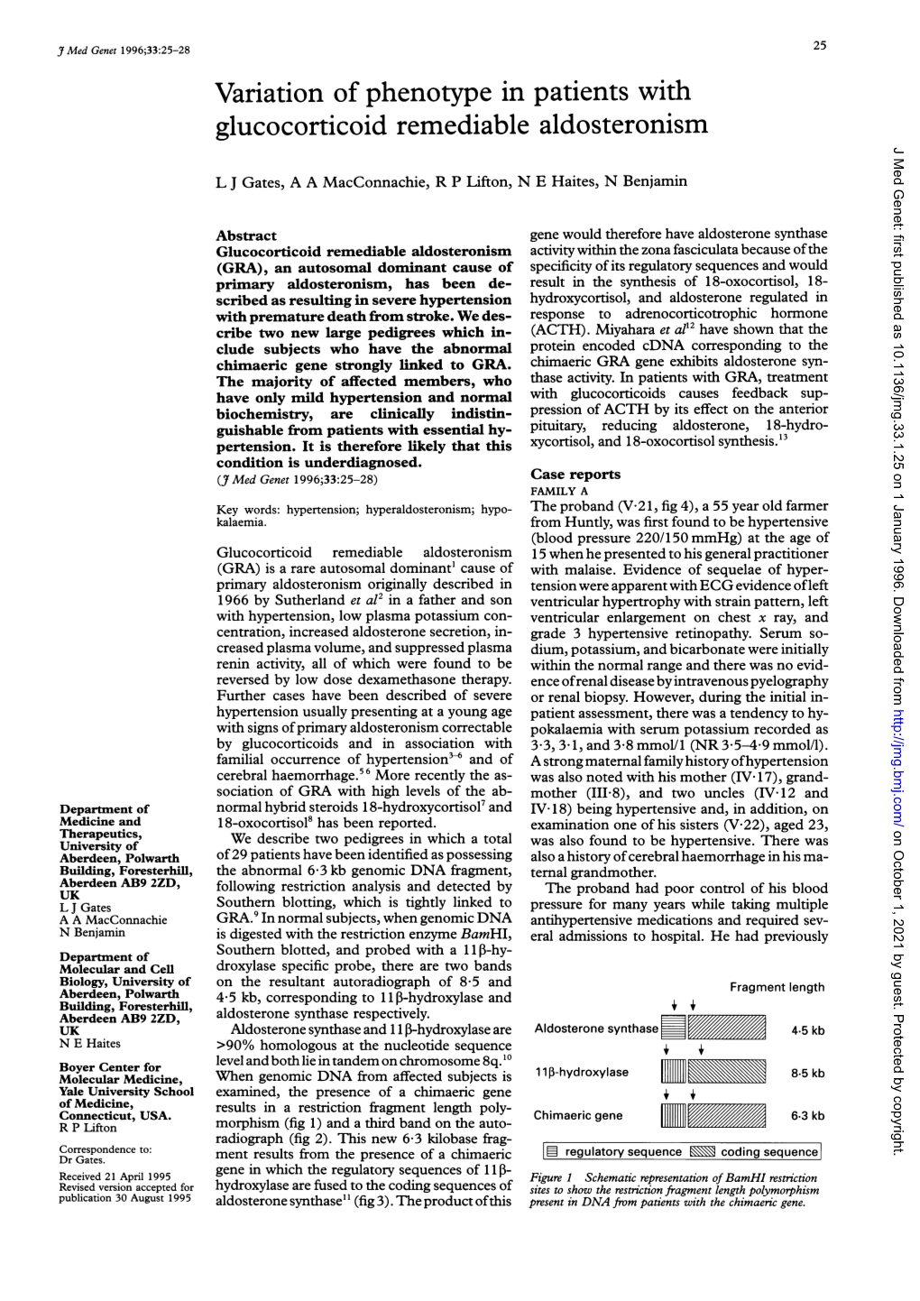 Variation of Phenotype in Patients with Glucocorticoid Remediable Aldosteronism J Med Genet: First Published As 10.1136/Jmg.33.1.25 on 1 January 1996