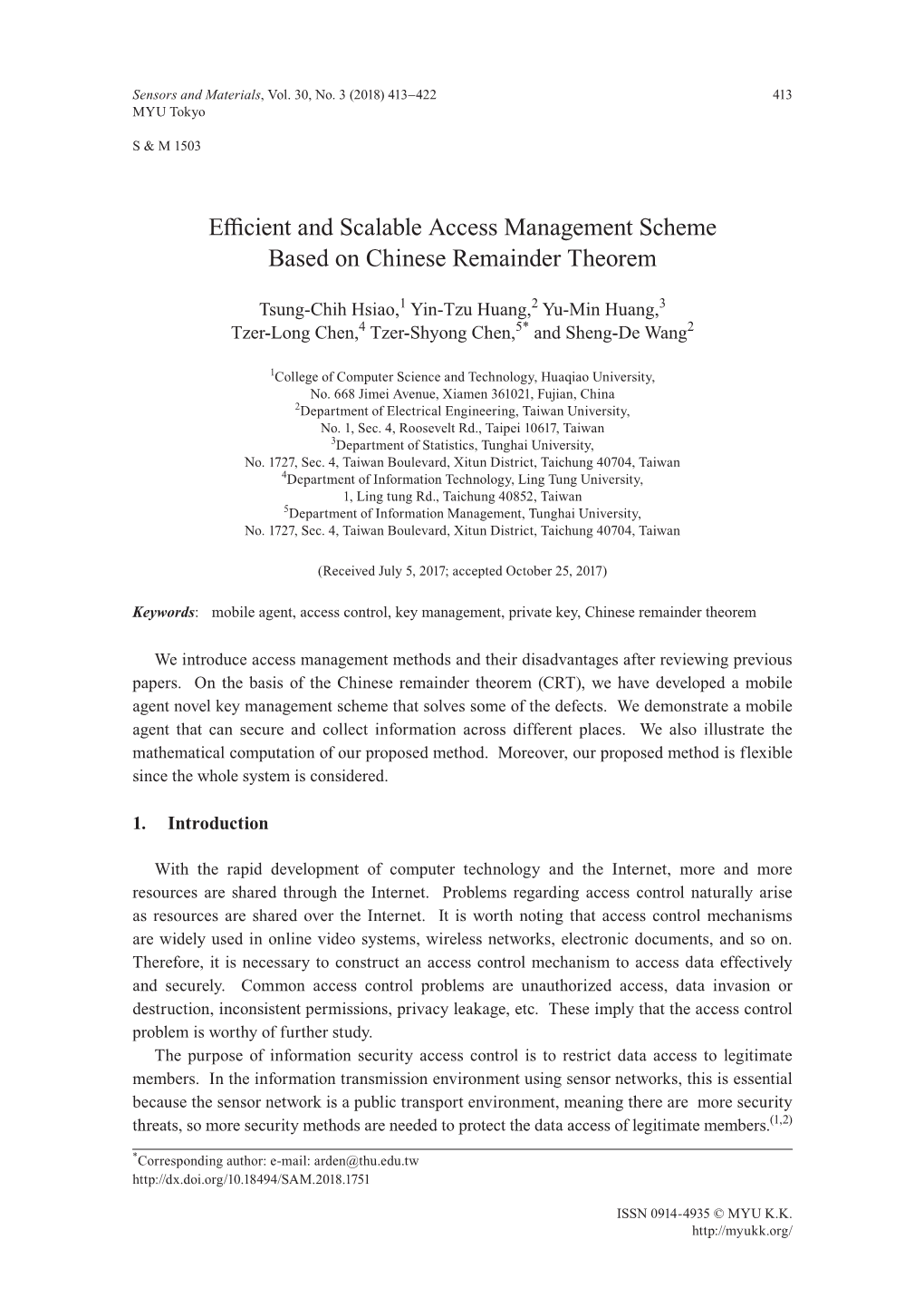 Efficient and Scalable Access Management Scheme Based on Chinese Remainder Theorem