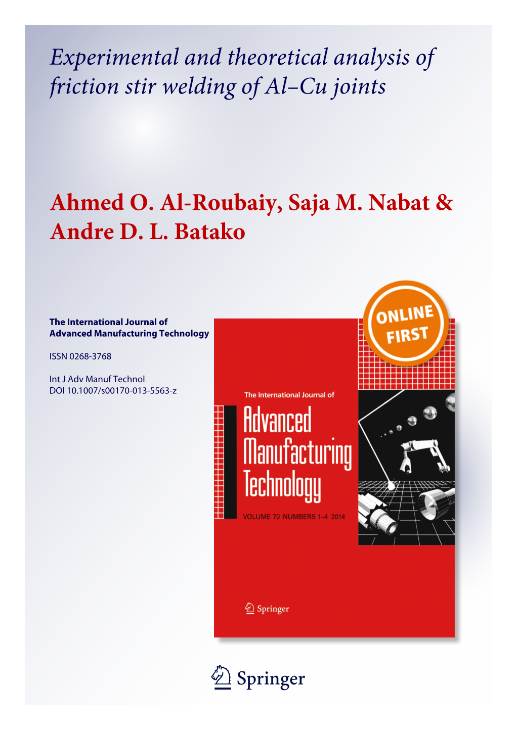 Experimental and Theoretical Analysis of Friction Stir Welding of Al–Cu Joints