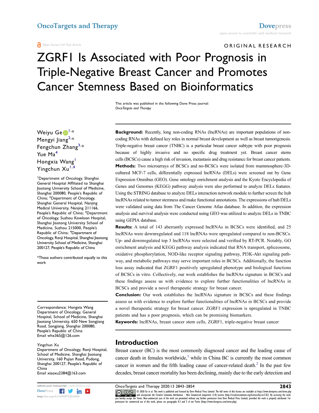 ZGRF1 Is Associated with Poor Prognosis in Triple-Negative Breast Cancer and Promotes Cancer Stemness Based on Bioinformatics