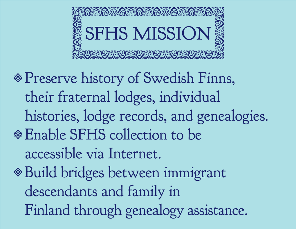 History of Swedish Finns and the Swedish Finn Historical Society