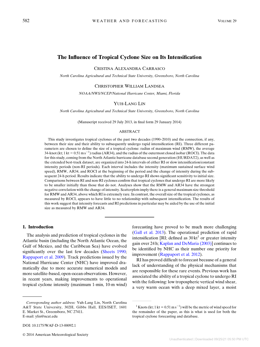 The Influence of Tropical Cyclone Size on Its Intensification
