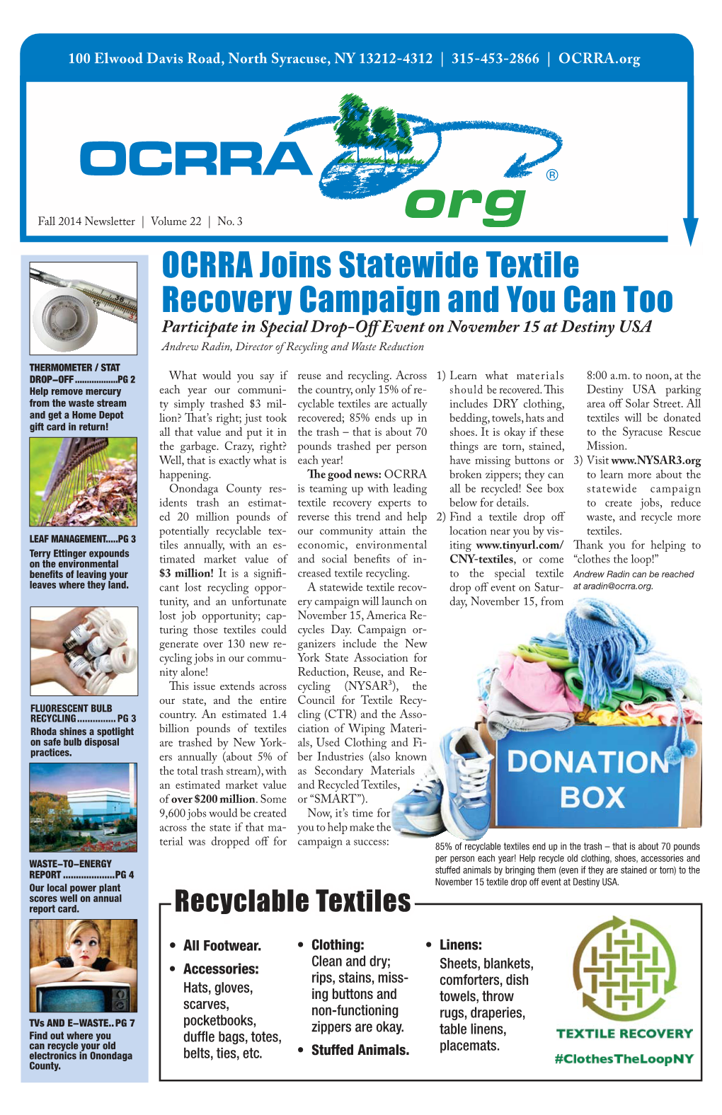 OCRRA Joins Statewide Textile Recovery Campaign and You Can