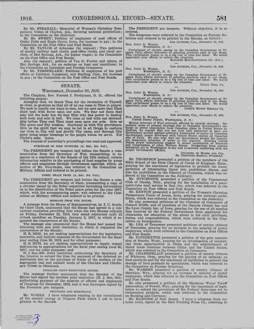 Congressional Record-Senate. 581