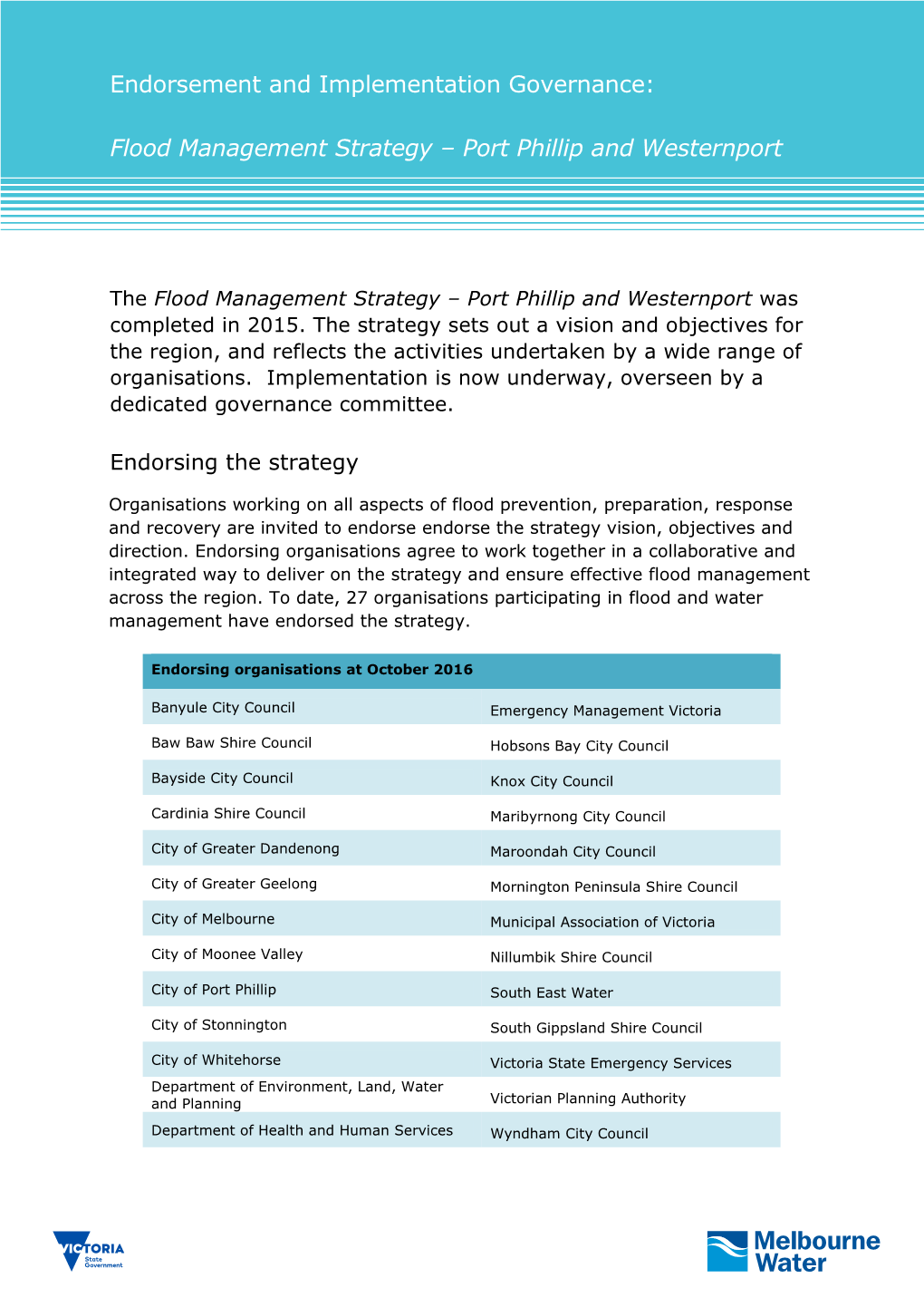 Flood Management Strategy – Port Phillip and Westernport