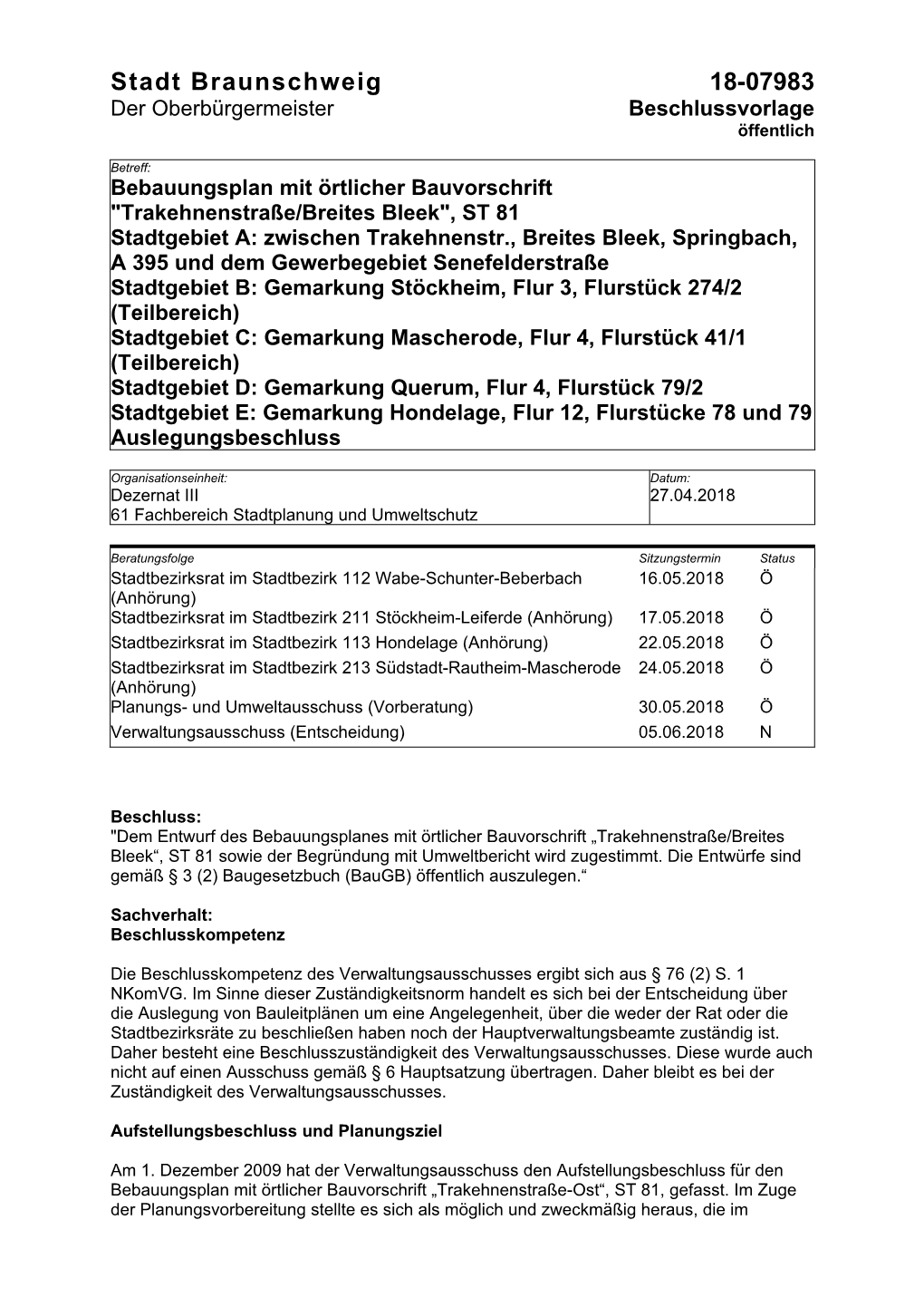 Entwurf Des Bebauungsplanes Trakehnenstraße