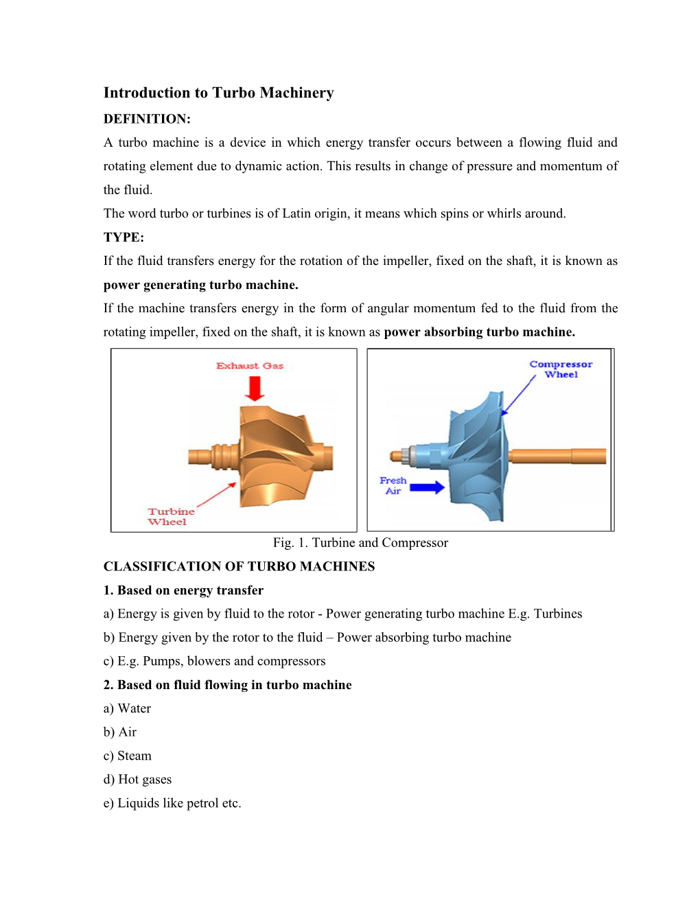 Introduction to Turbo Machinery