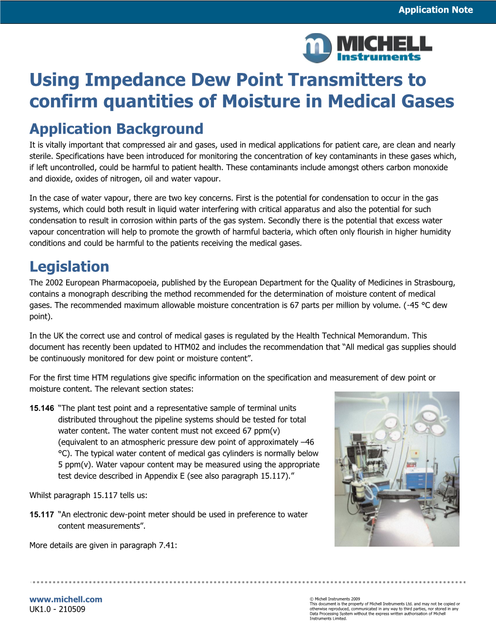 Using Impedance Dew Point Transmitters to Confirm Quantities of Moisture in Medical Gases
