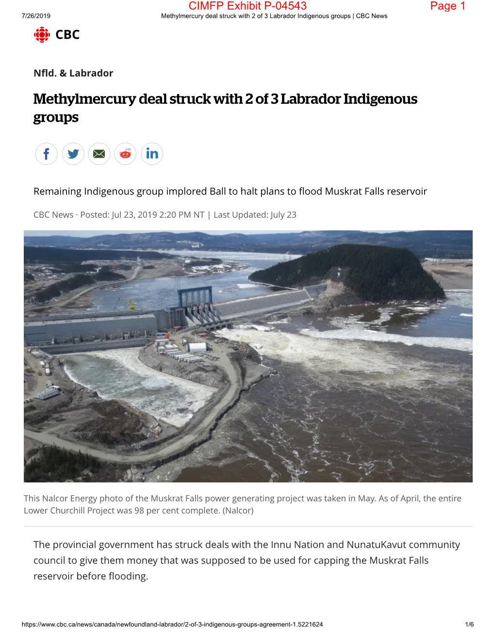 P-04543 Page 1 7/26/2019 Methylmercury Deal Struck with 2 of 3 Labrador Indigenous Groups | CBC News CBC