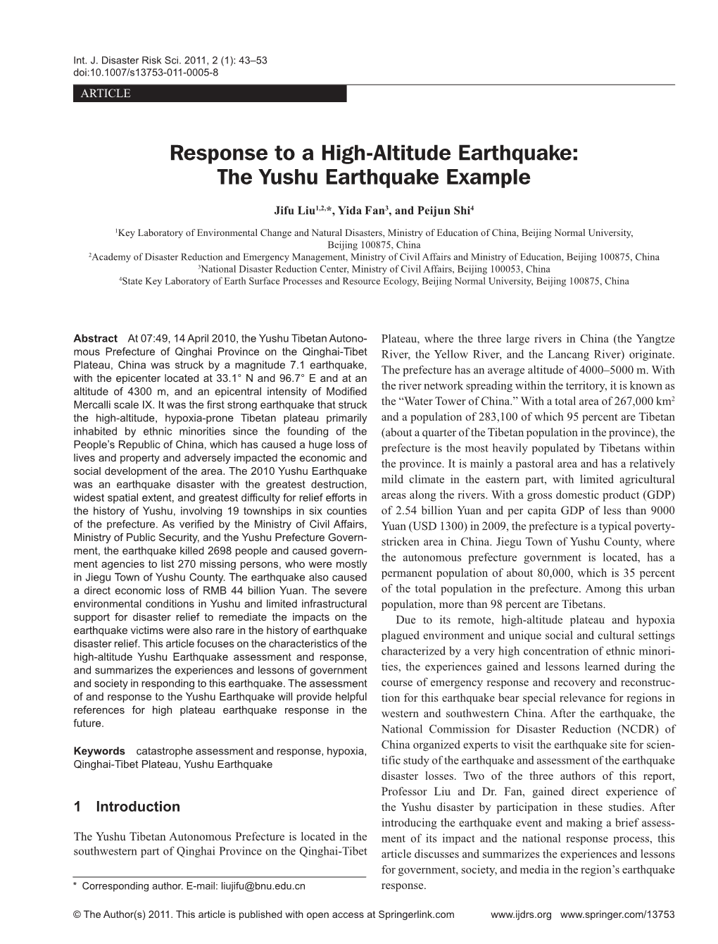 The Yushu Earthquake Example