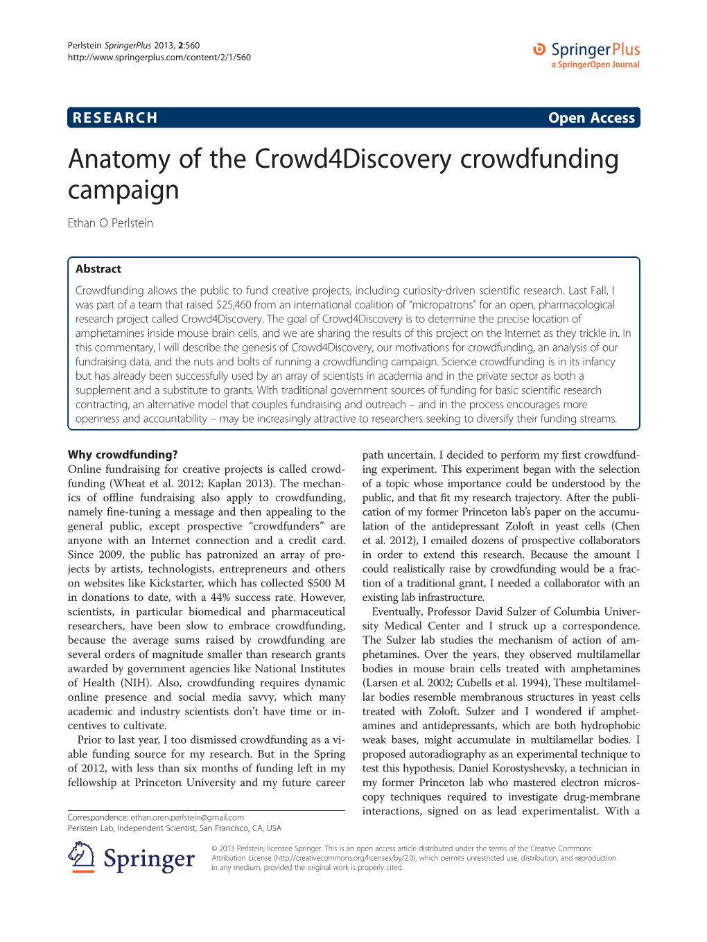 Anatomy of the Crowd4discovery Crowdfunding Campaign Ethan O Perlstein