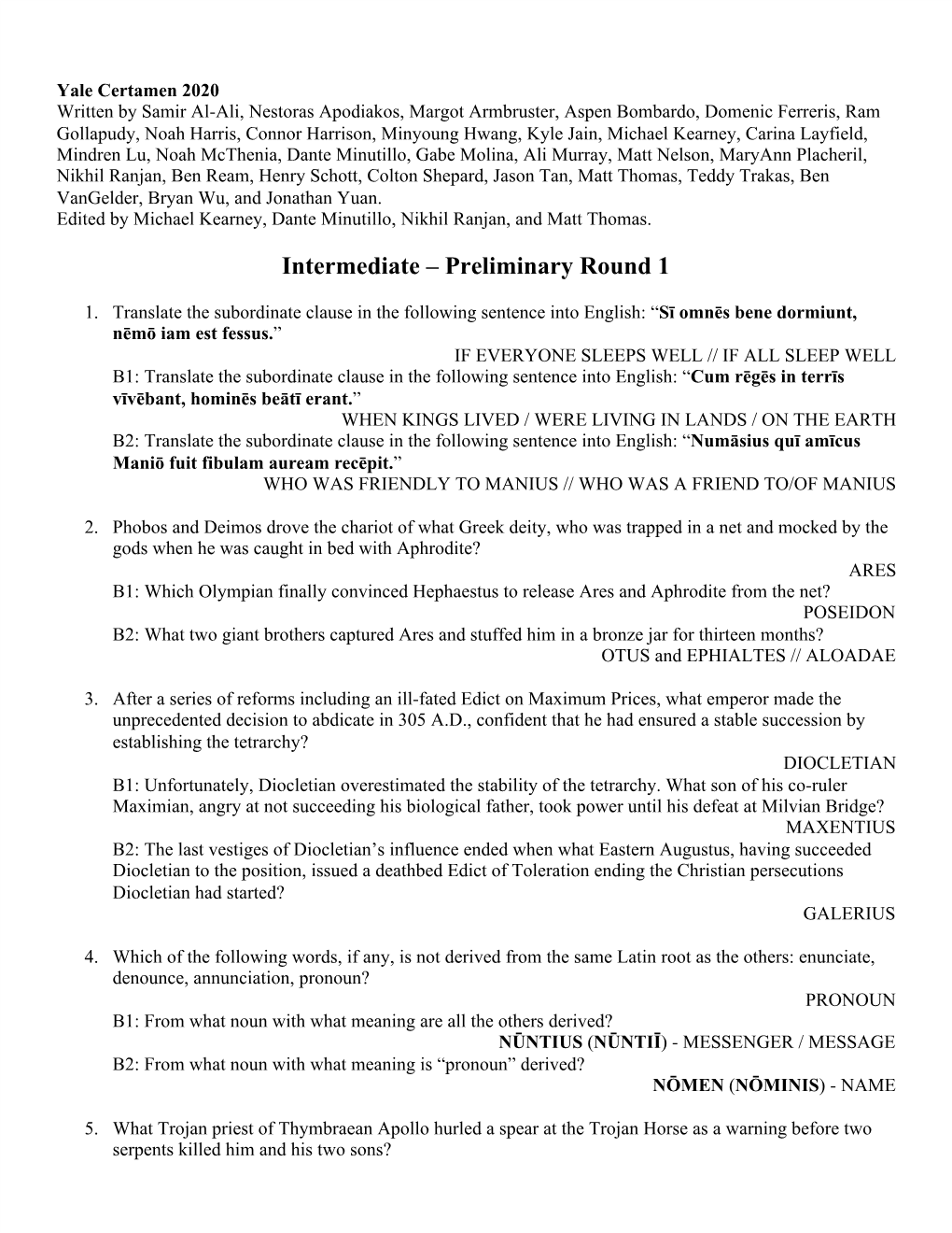 Intermediate – Preliminary Round 1