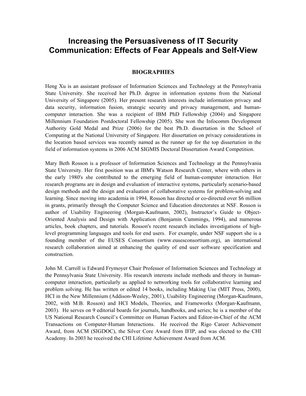 Effects of Fear Appeals and Self-View