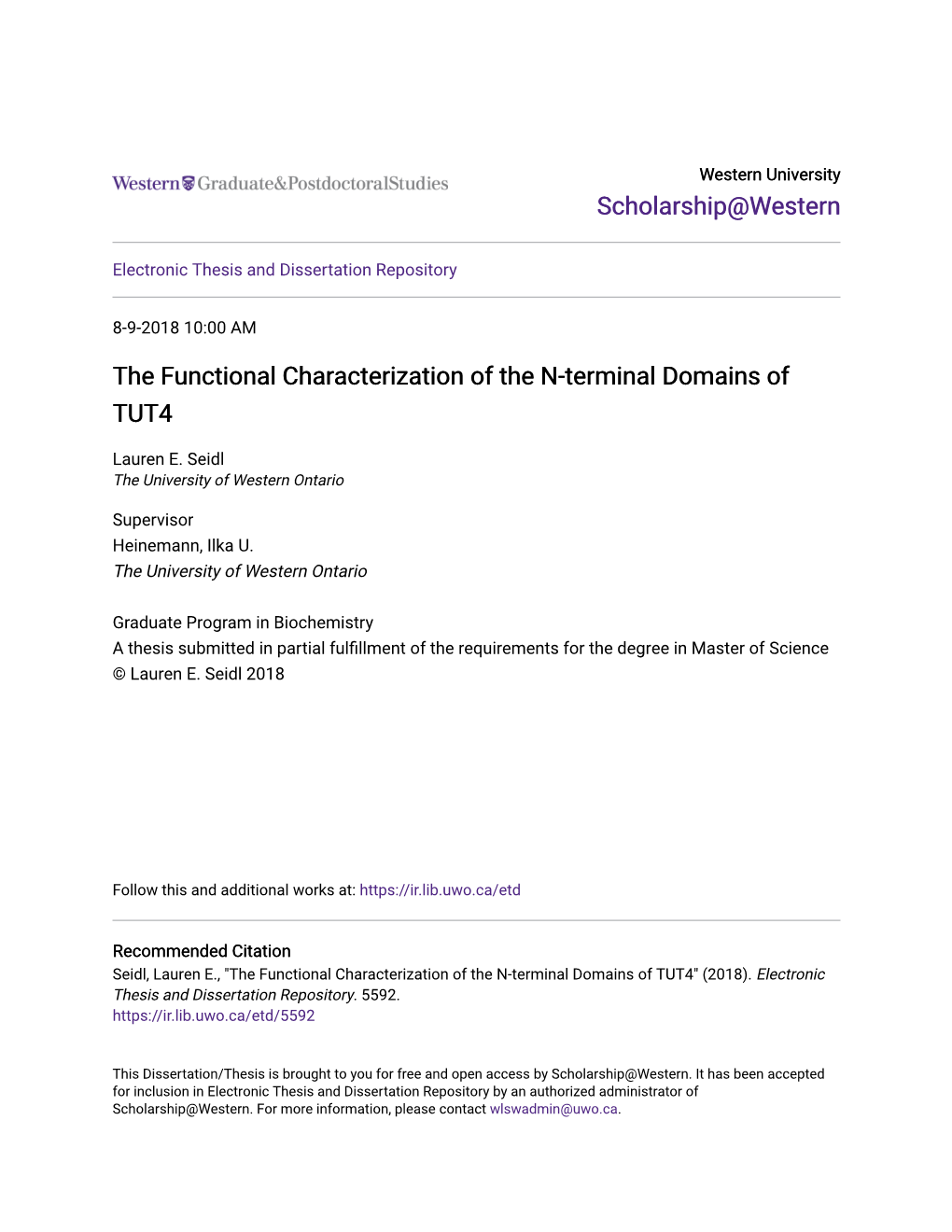 The Functional Characterization of the N-Terminal Domains of TUT4