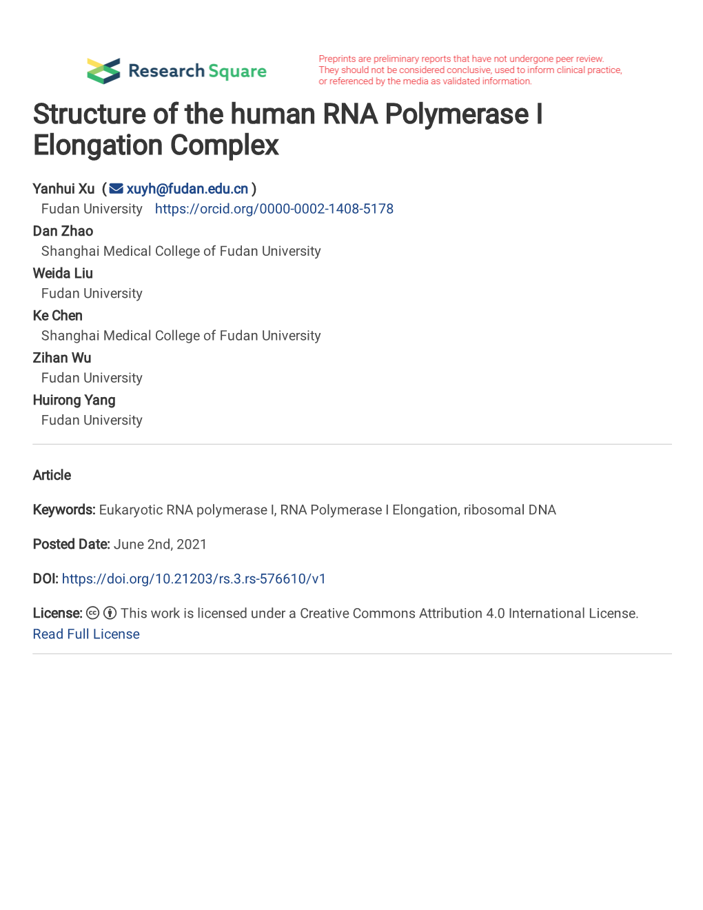 Structure of the Human RNA Polymerase I Elongation Complex