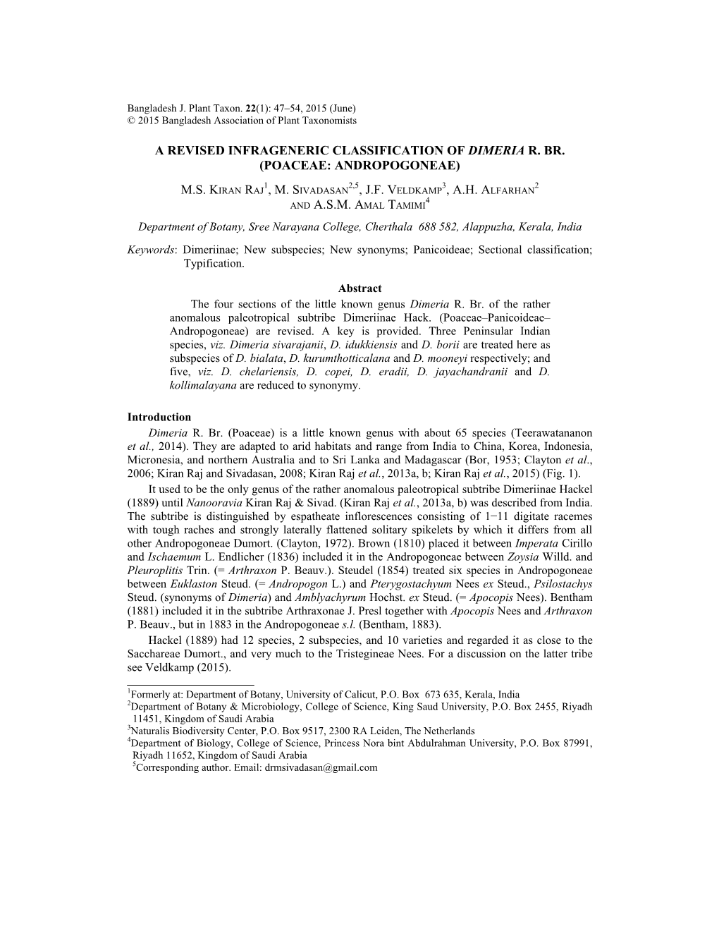 A Revised Infrageneric Classification of Dimeria R